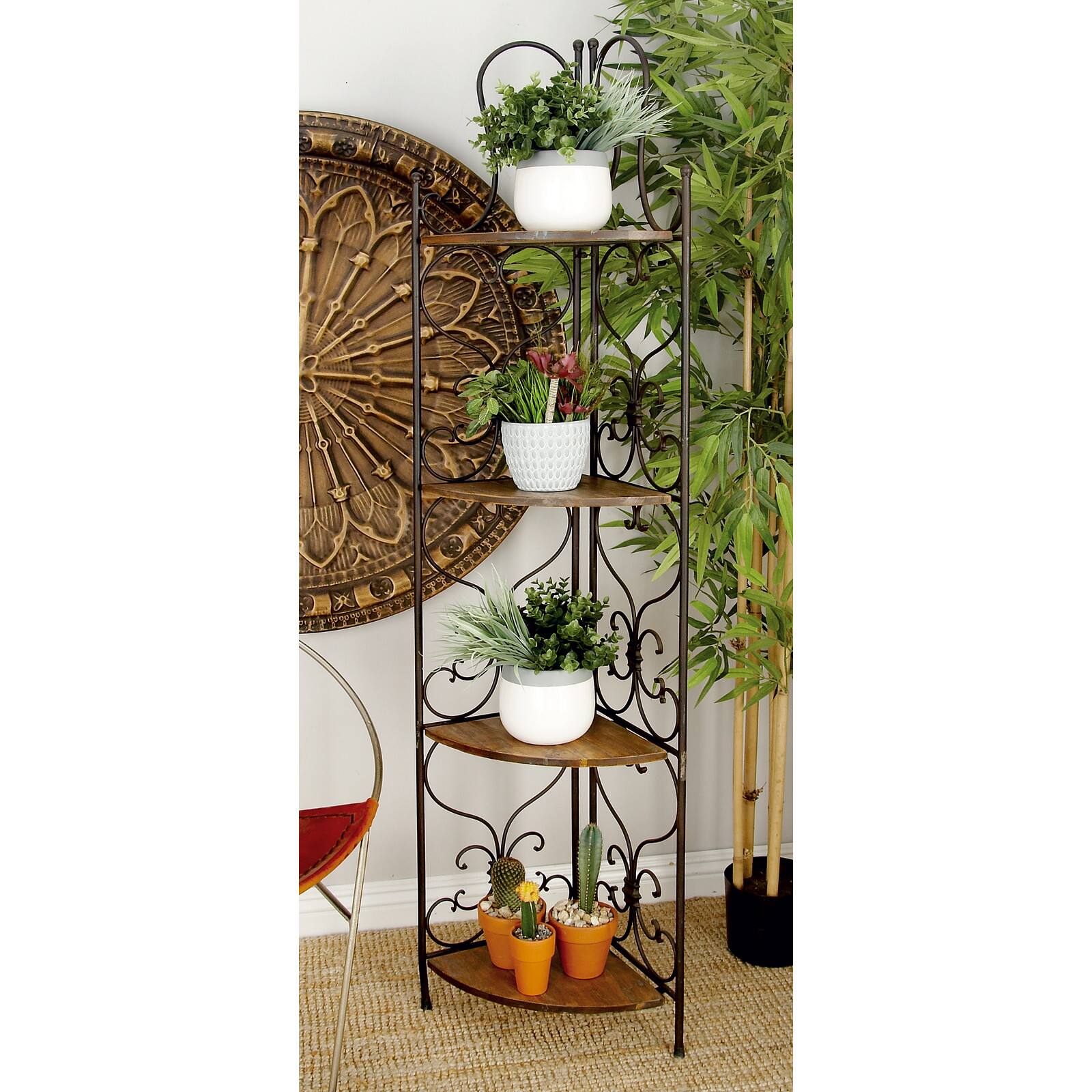 66&#x22; Brown Iron Farmhouse Baker&#x27;s Rack