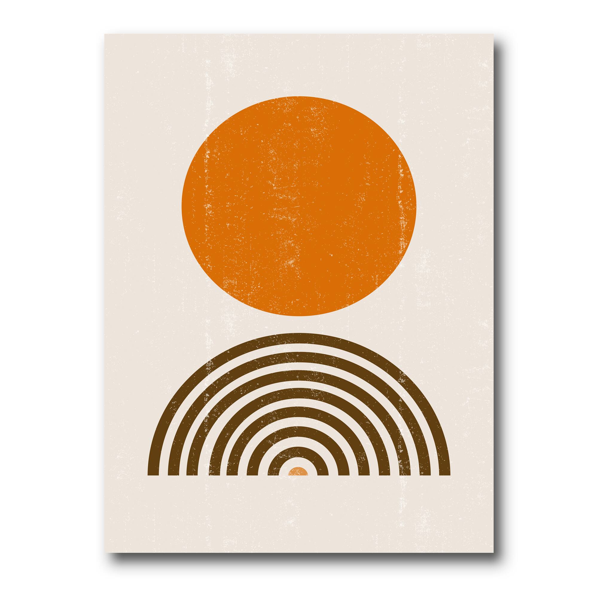 Designart - Abstract Minimal Orange Sun and Rainbow I - Modern Canvas Wall Art Print