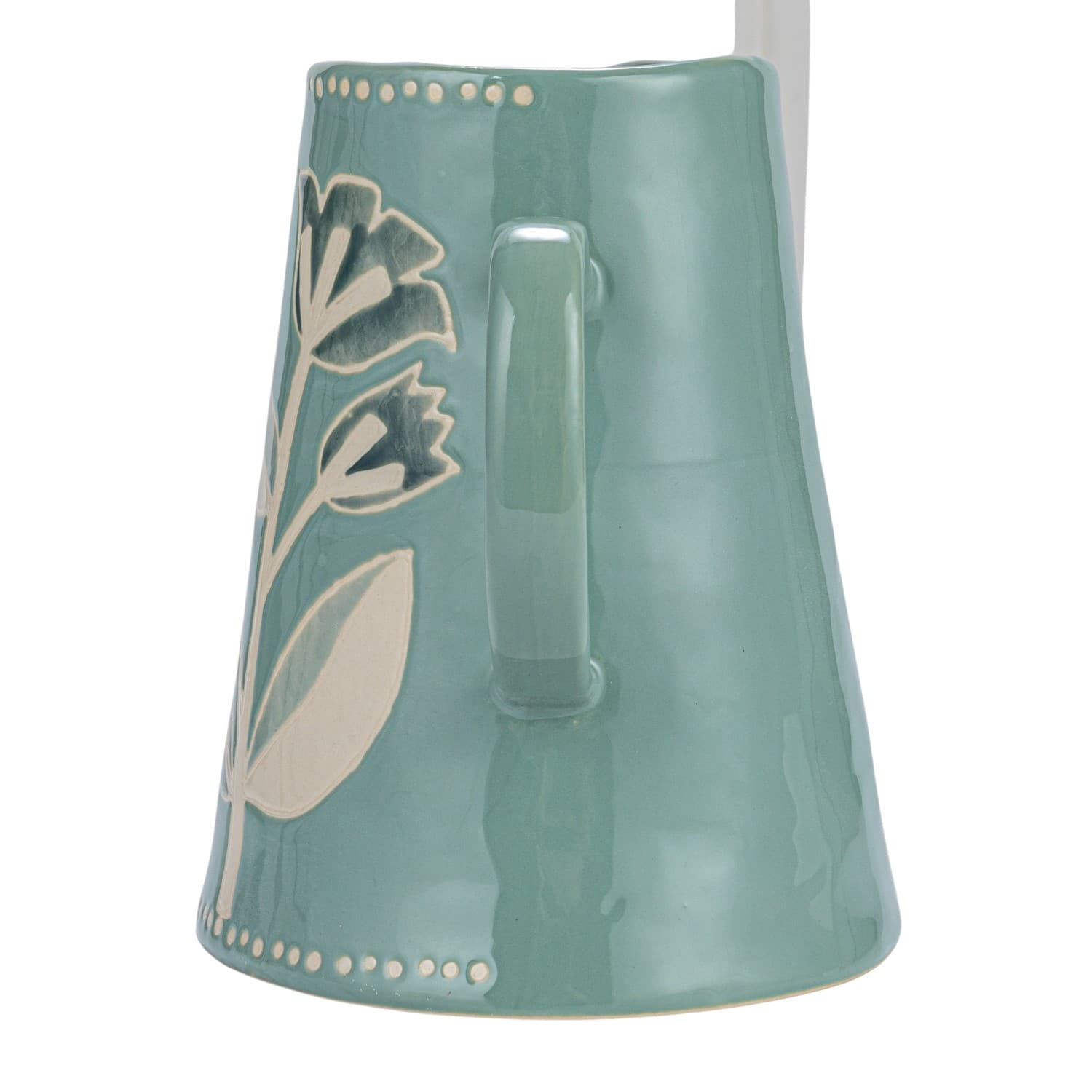 8&#x22; Blue Hand-Painted Wax Relief Pattern Stoneware Pitcher