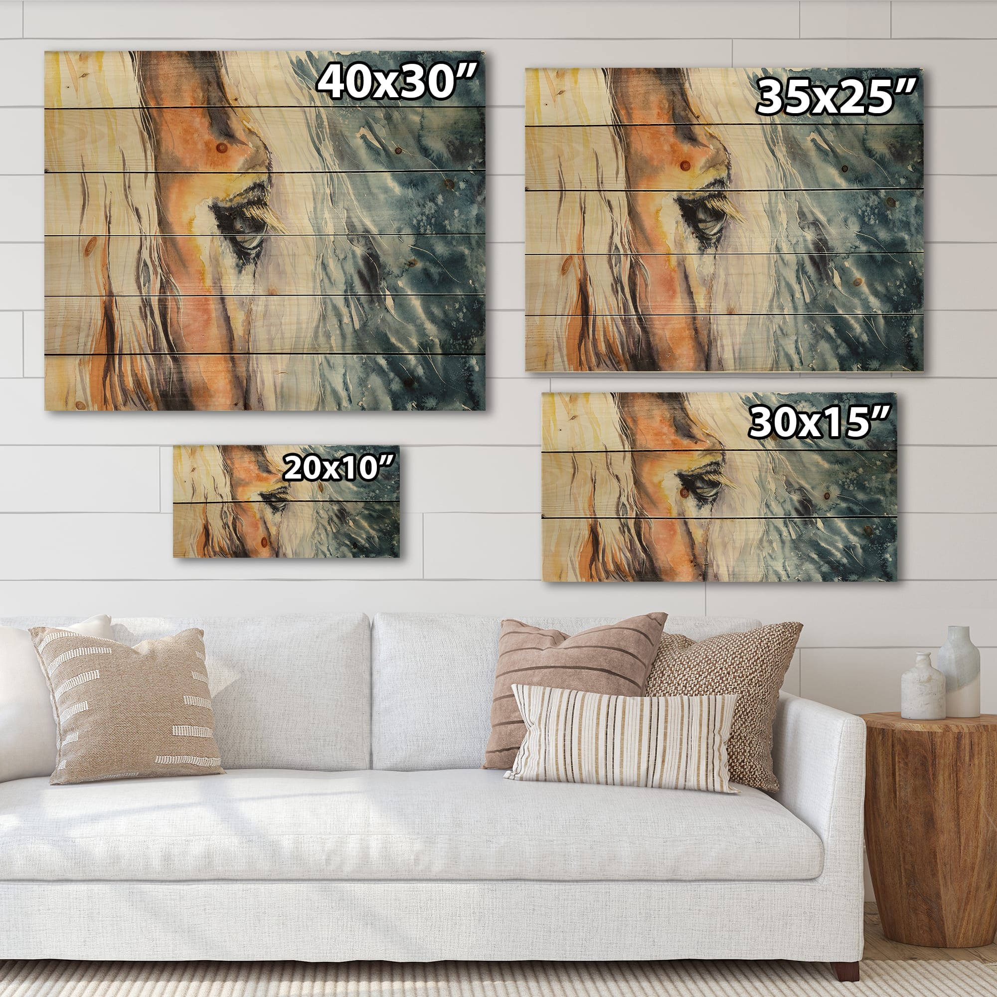 Designart - Close-Up of A Beautiful Horses Eye II - Farmhouse Print on Natural Pine Wood