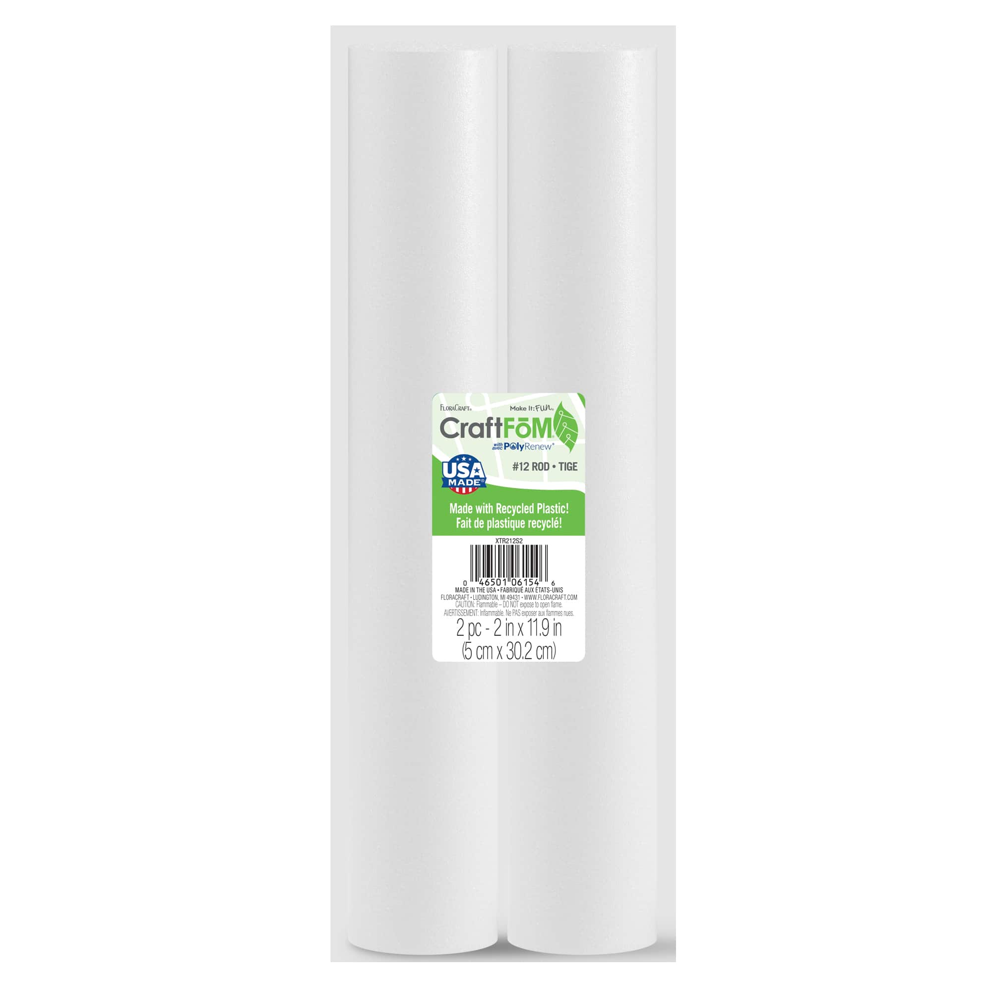 FloraCraft&#xAE; CraftF&#x14D;M&#xAE; 2&#x22; x 12&#x22; White Foam Rods, 2ct.