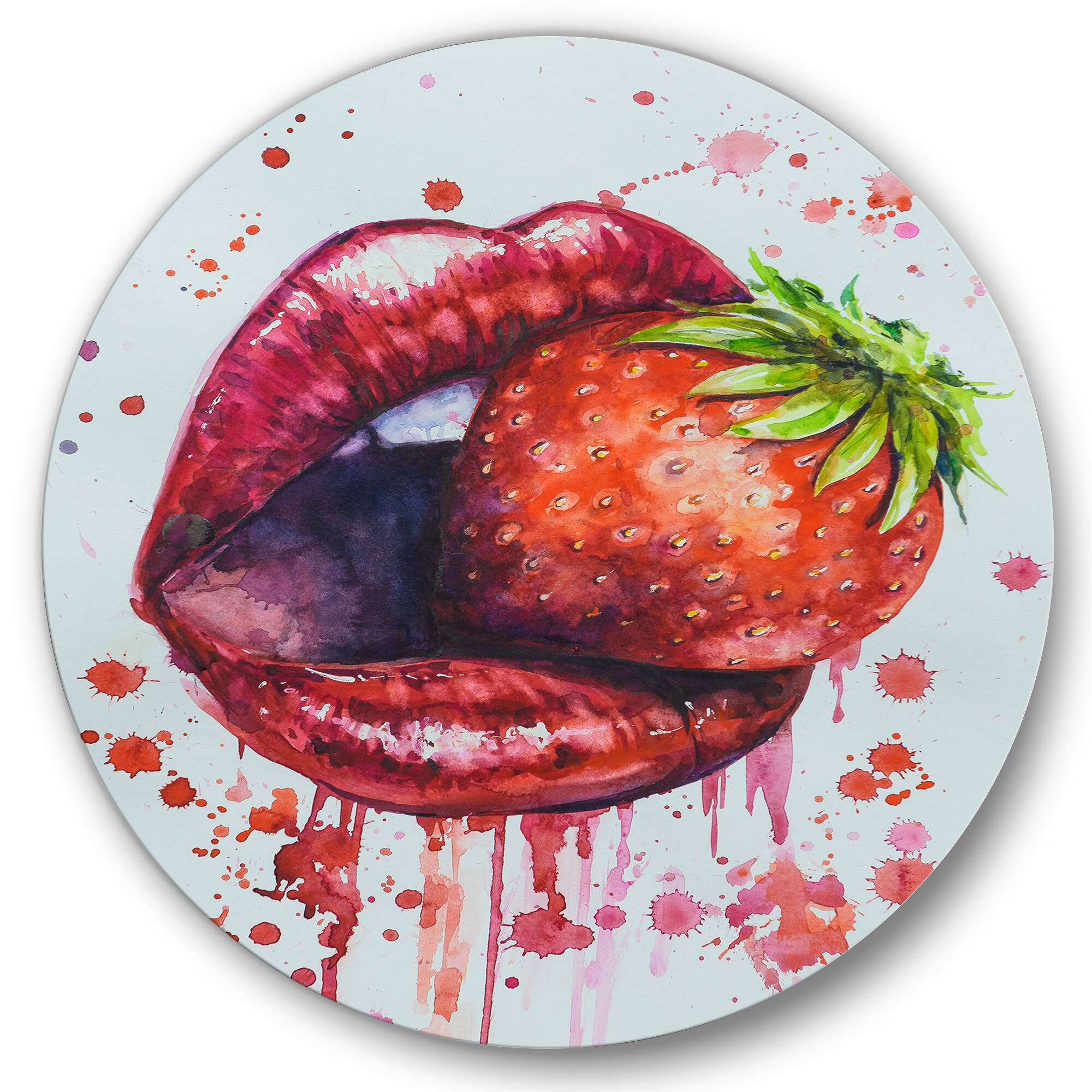 Designart - Red Woman Lips Eating A Strawberry