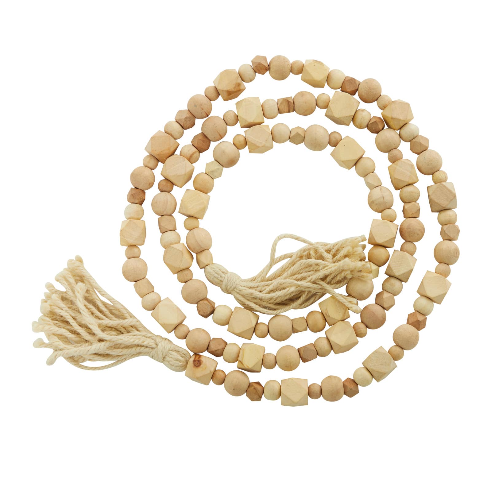 80&#x22; Geometric Wood Bead Garland with Tassels