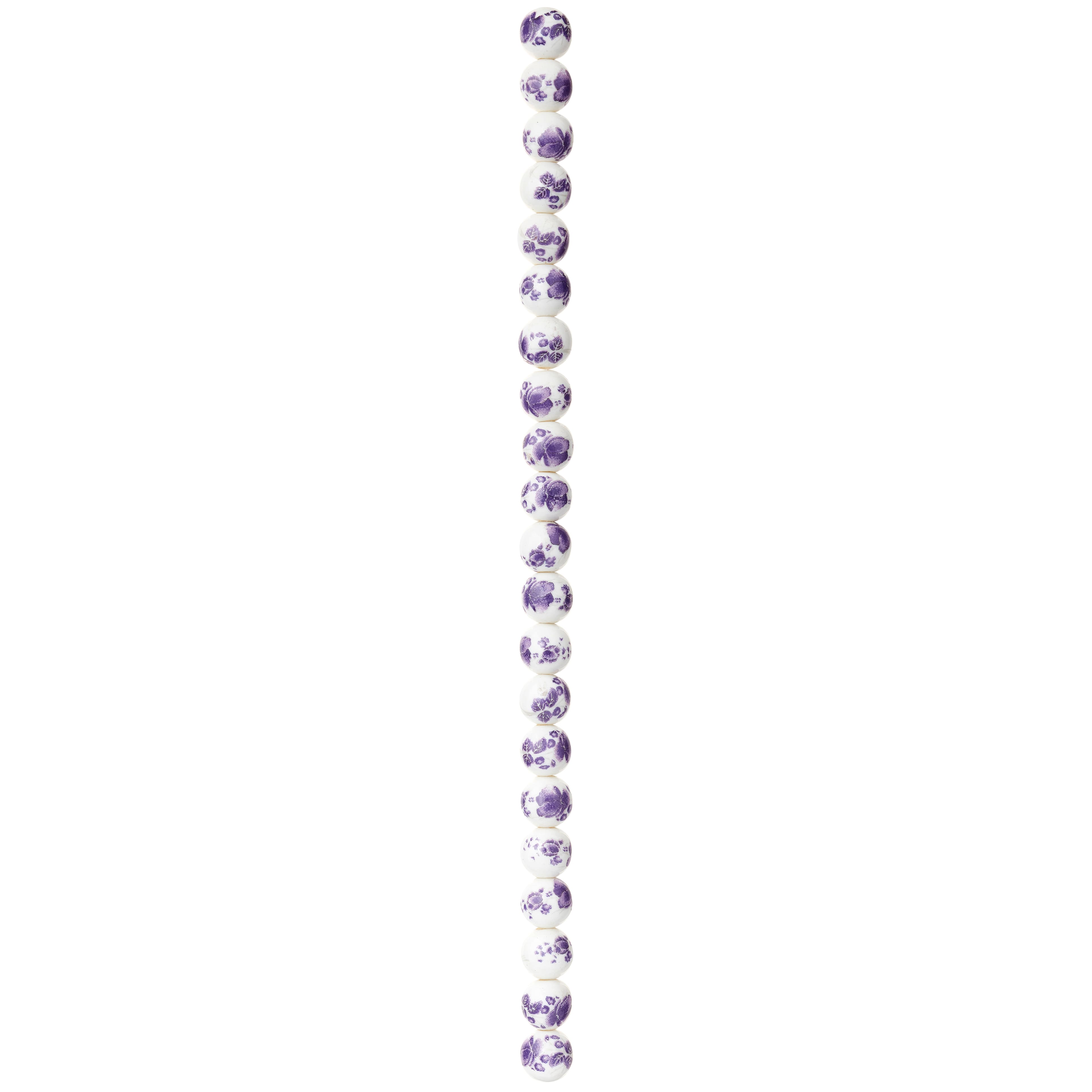 Amethyst Flower Ceramic Round Beads, 8mm by Bead Landing&#x2122;