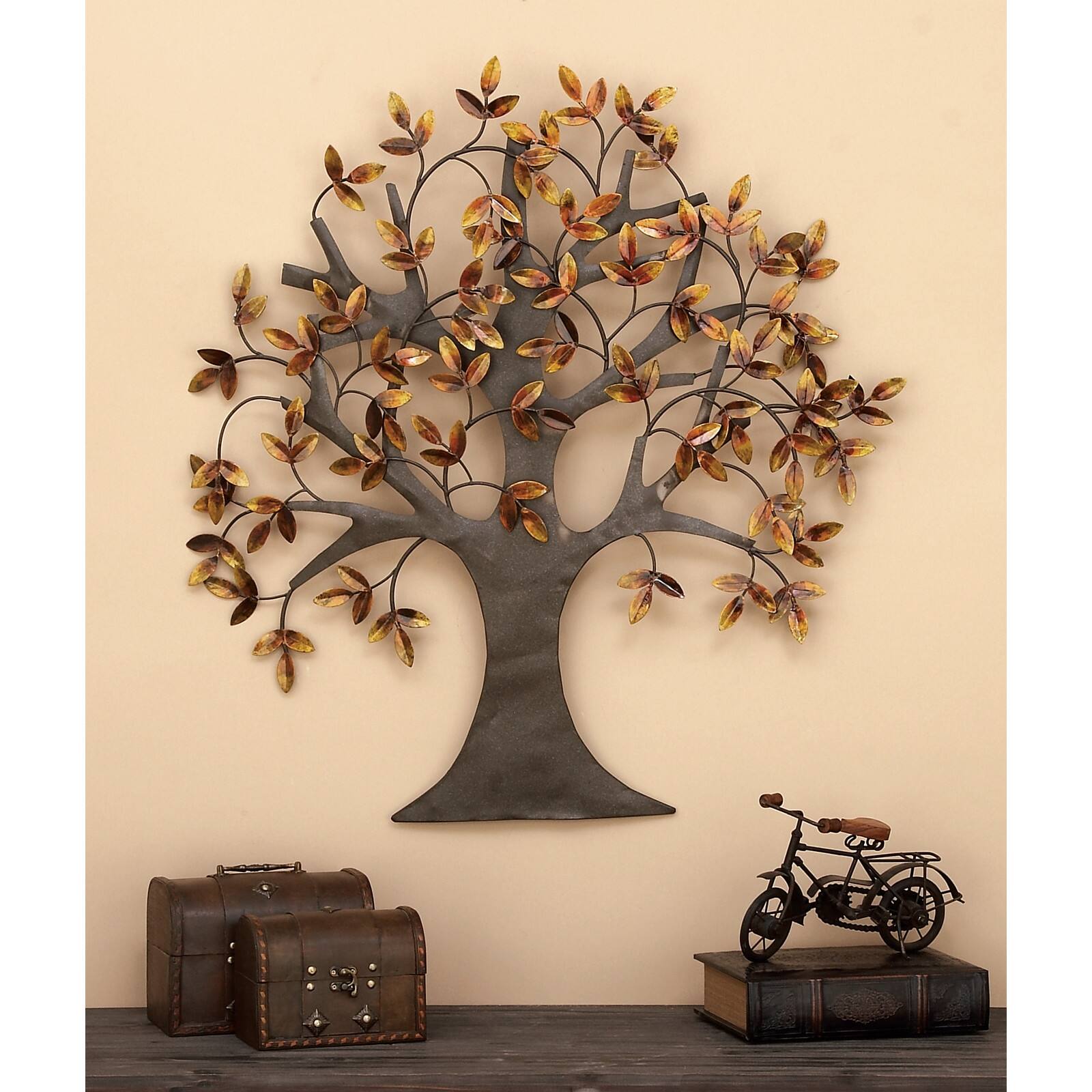 Traditional Brown Metal Tree Wall Accent
