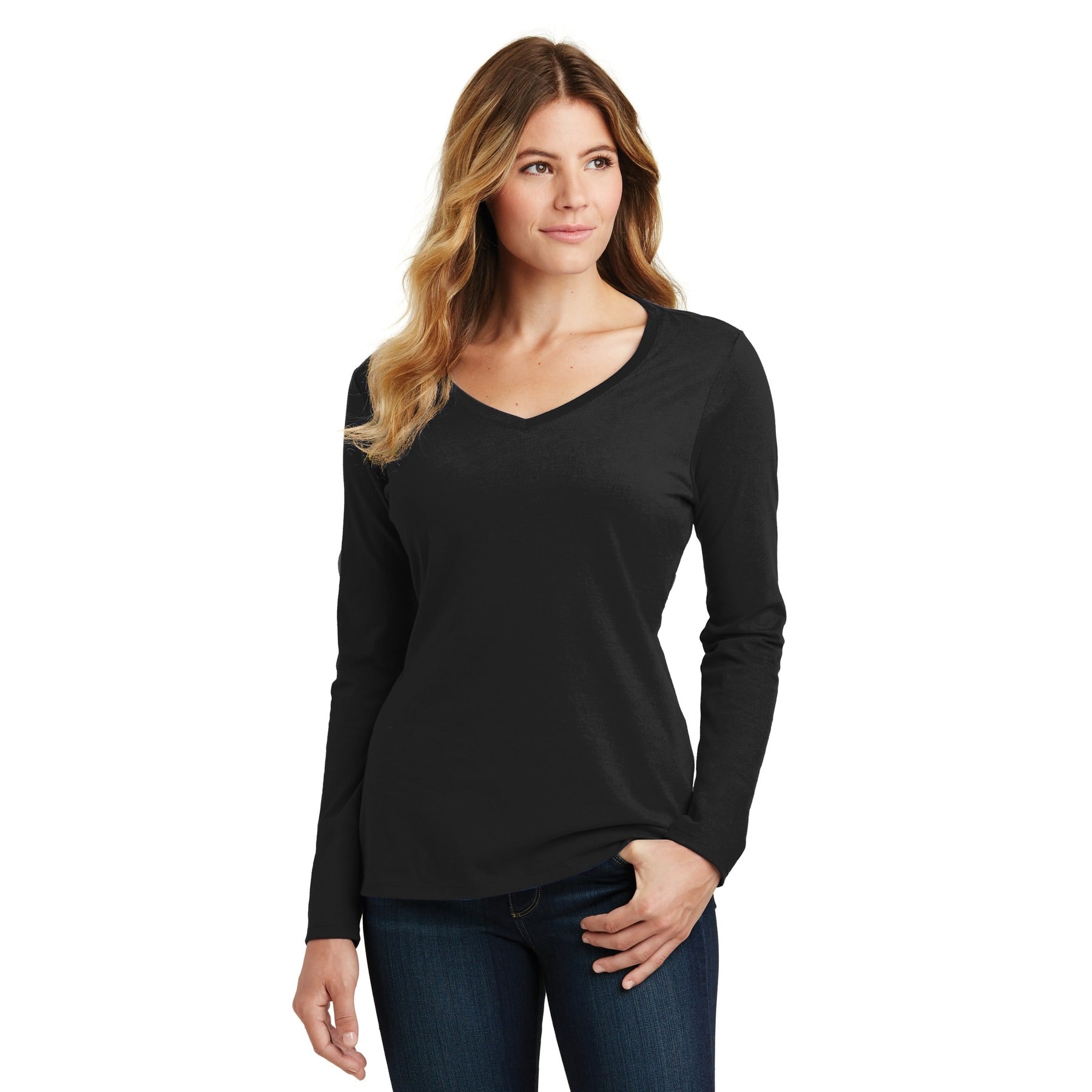 Port &#x26; Company&#xAE; Fan Favorite&#x2122; Ladies Long Sleeve  V-Neck T-Shirt