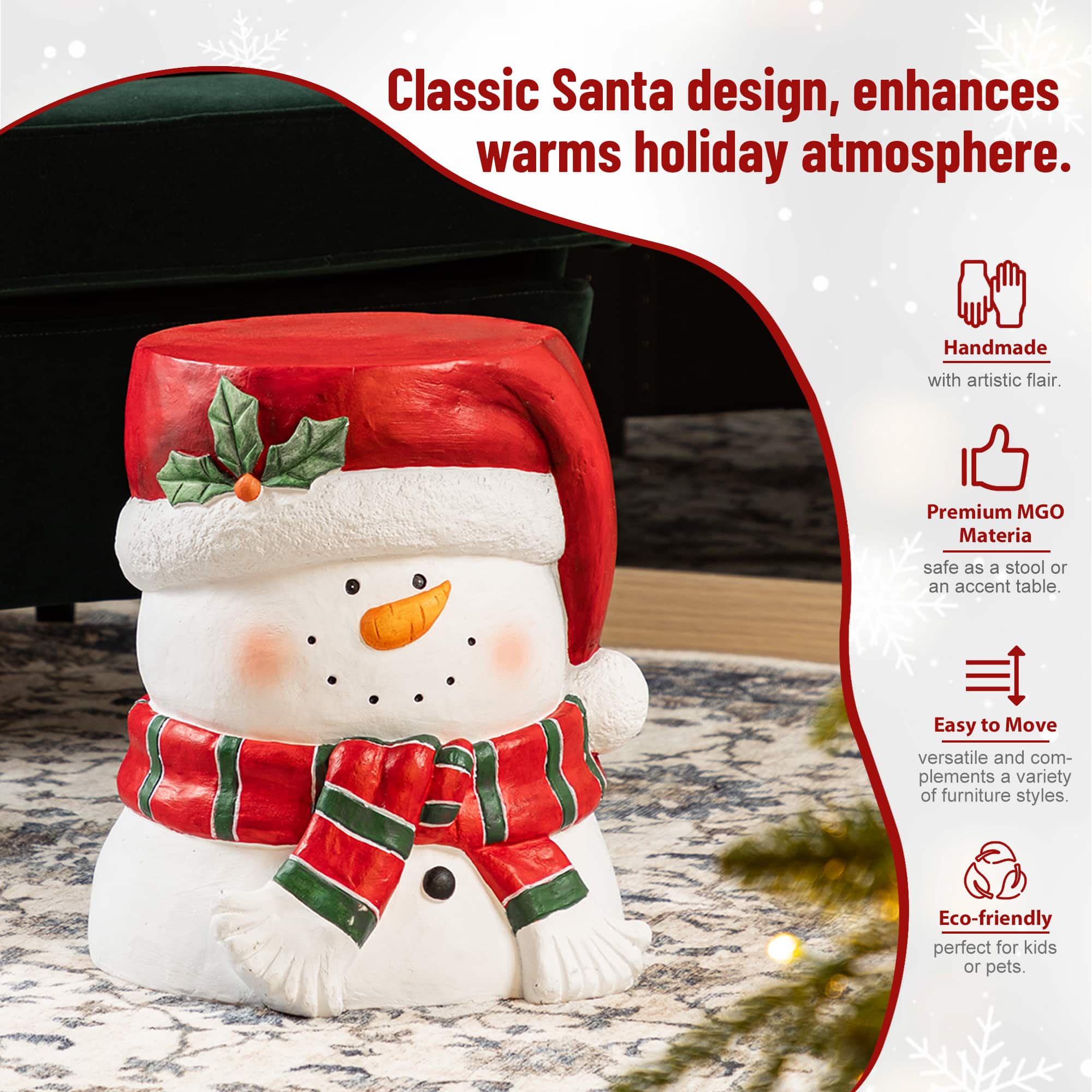 Glitzhome&#xAE; 14.25&#x22;H Christmas MGO Snowman Stool or Accent Table