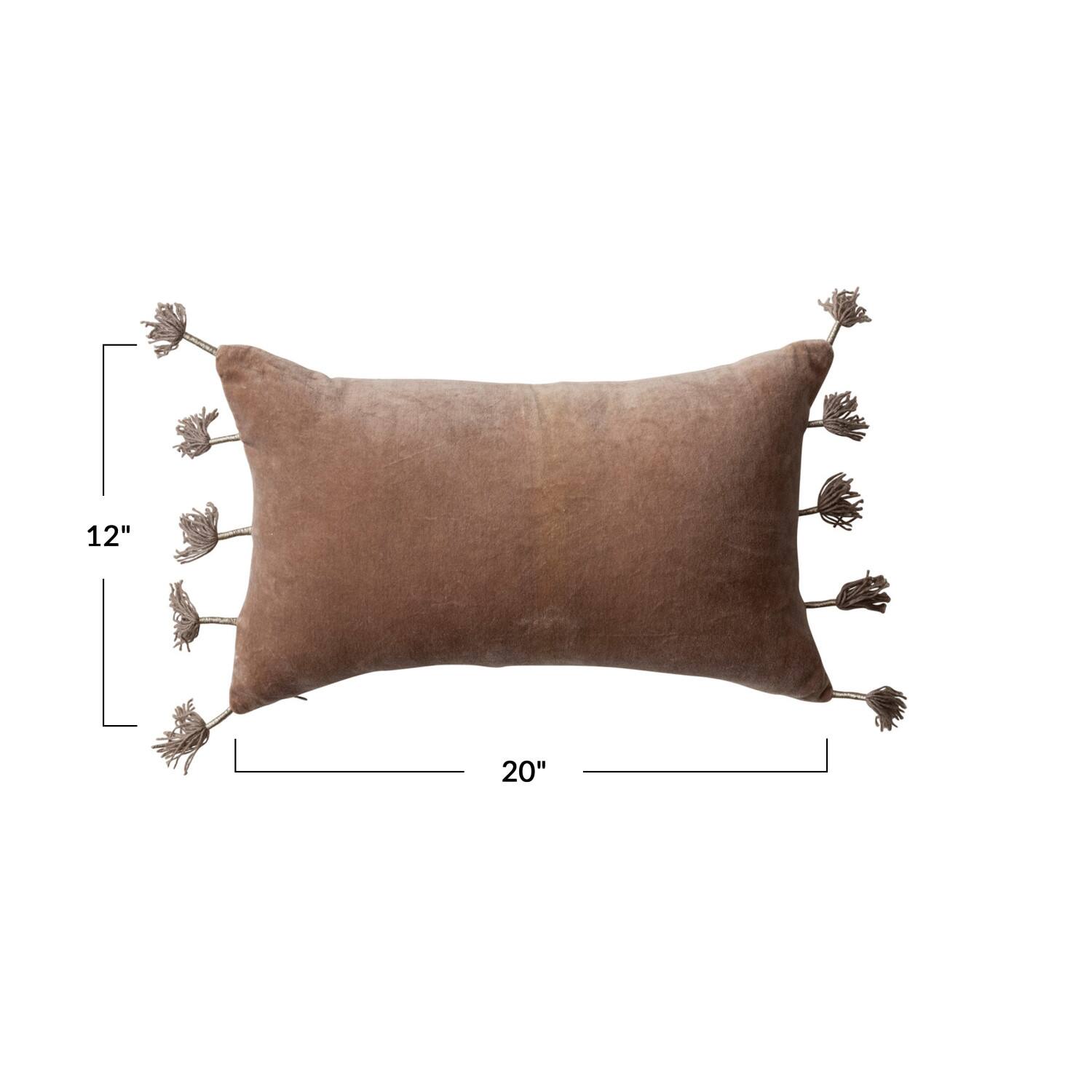 Hello Honey® 20" x 12" Brown Tasseled Cotton Velvet Lumbar Pillow