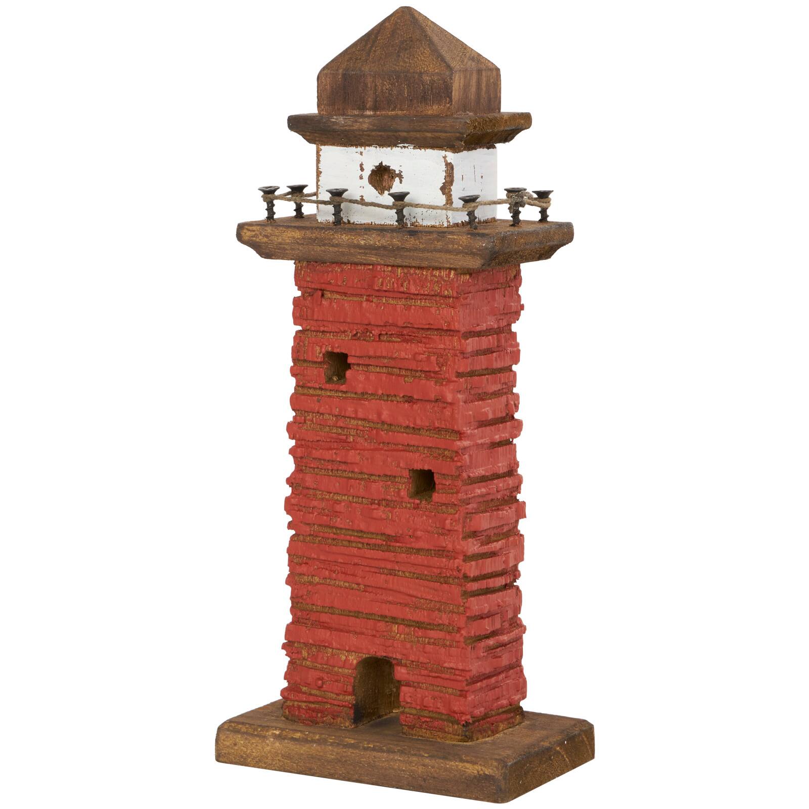 10&#x22; Red &#x26; Blue Wood Light Housee Sculpture Set