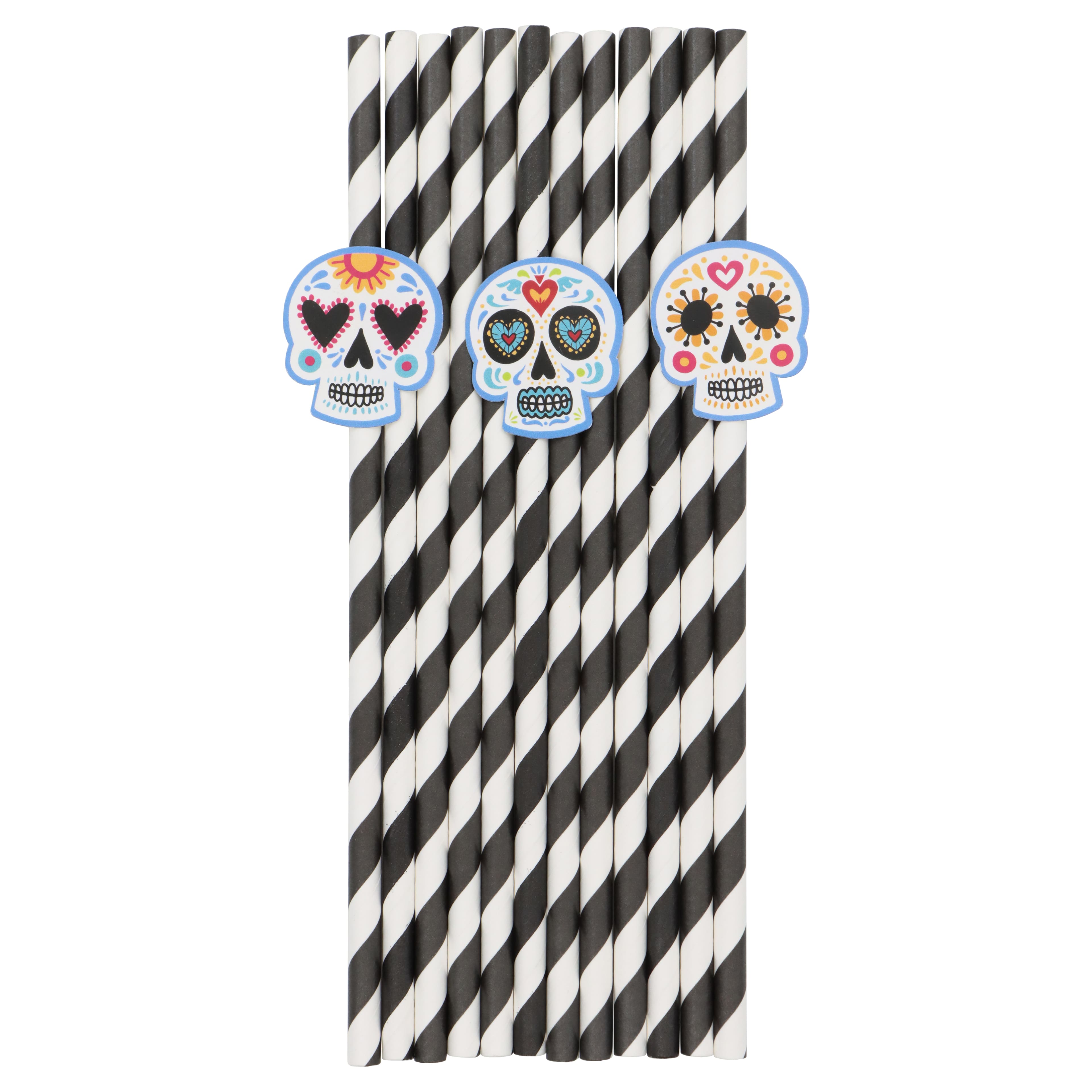 7.5" Black & White Day of the Dead Paper Straws, 12ct. by Ashland®