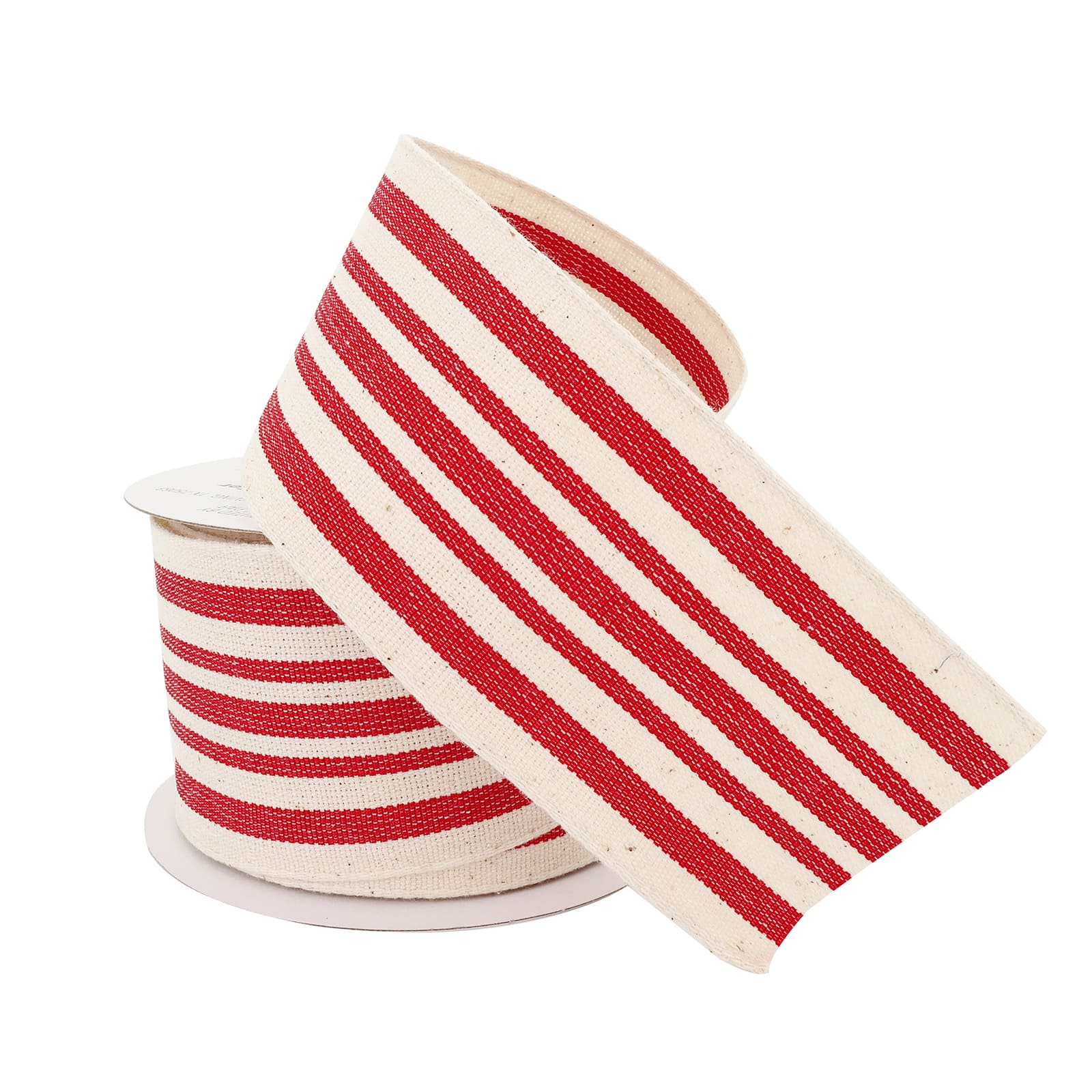 2.5&#x22; Red &#x26; Ivory Stripe Faux Cotton Wired Ribbon by Celebrate It&#x2122;
