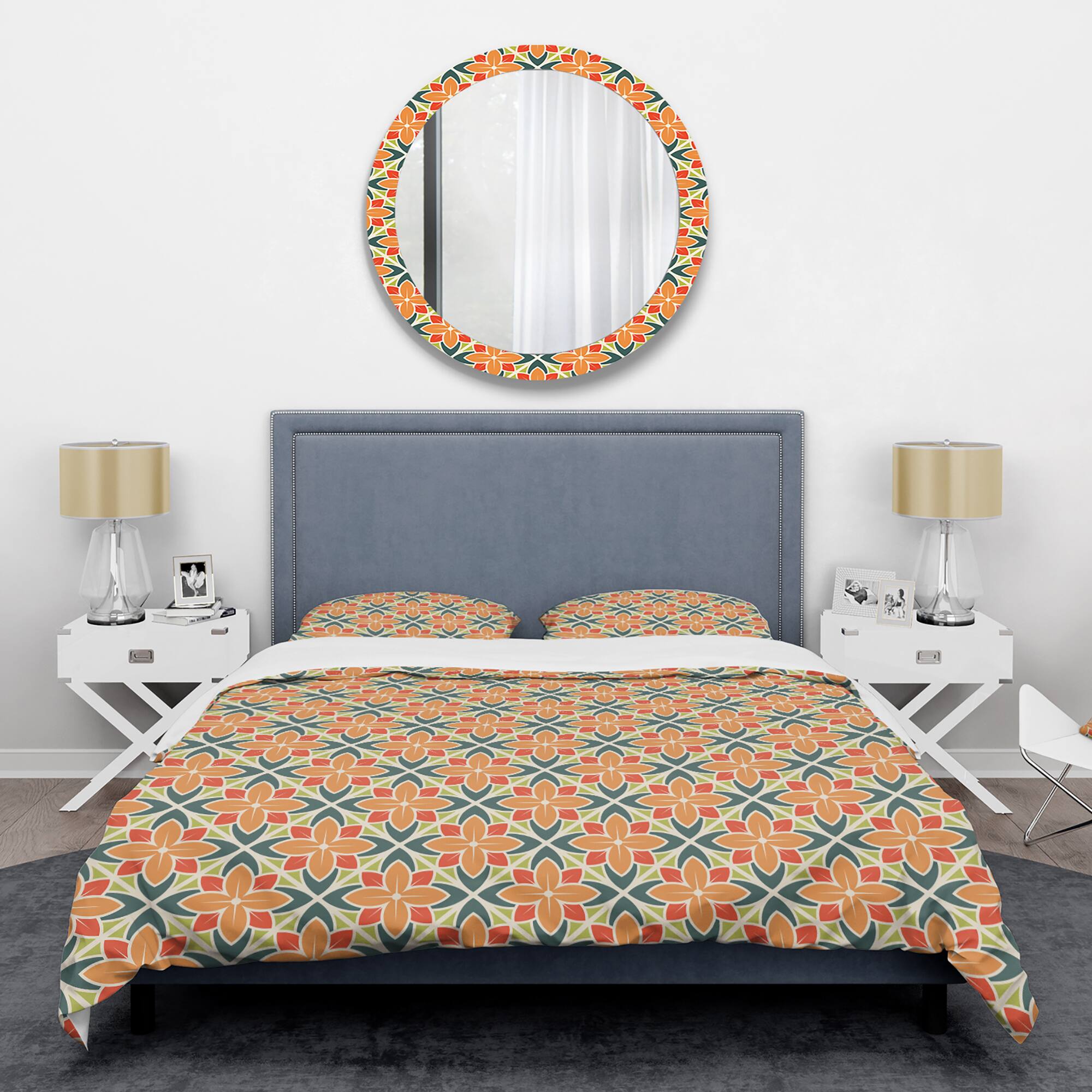 Designart &#x27;Retro Floral Pattern IV&#x27; Mid-Century Duvet Cover Set