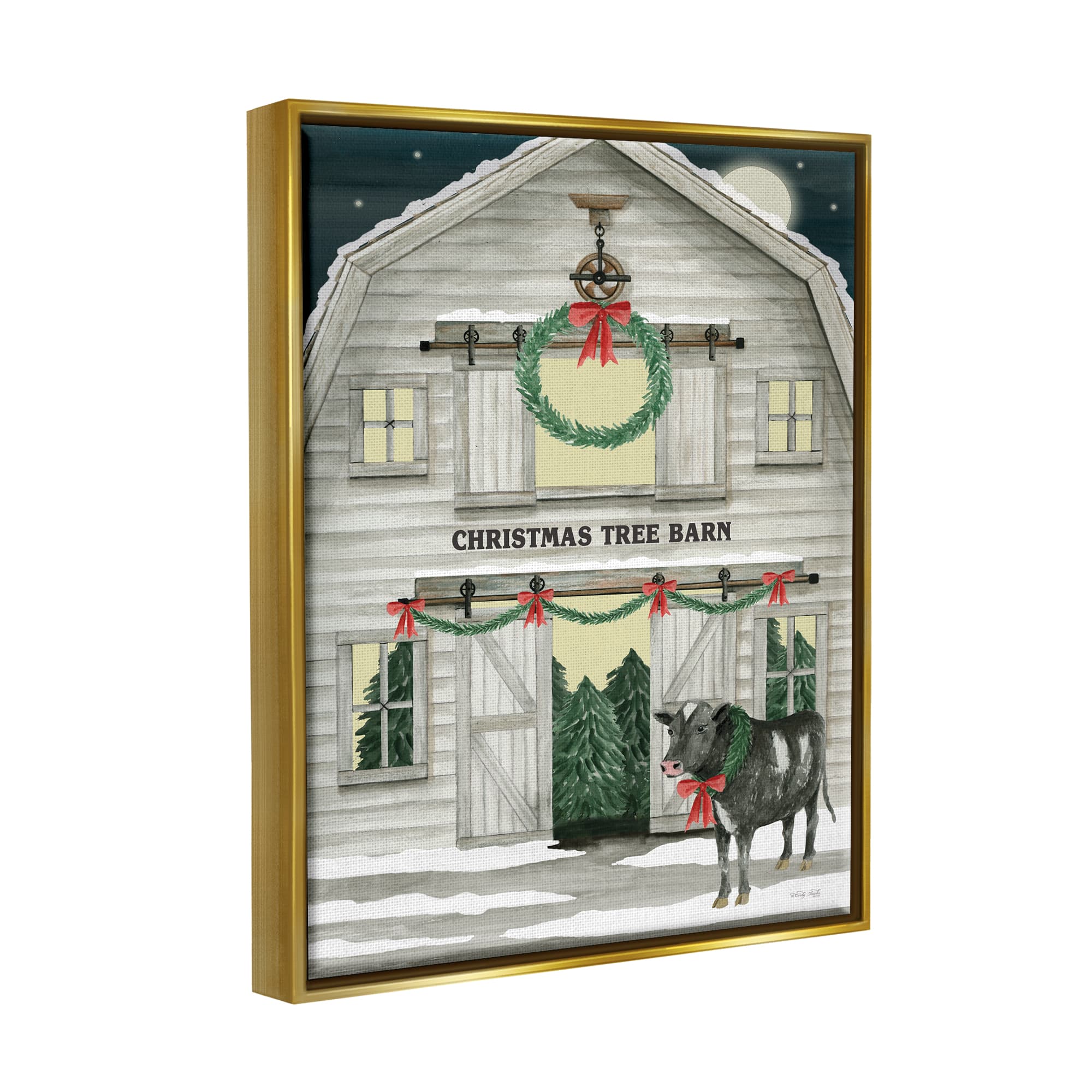 Stupell Industries Christmas Tree Barn Rural Countryside Framed Floater Canvas Wall Art
