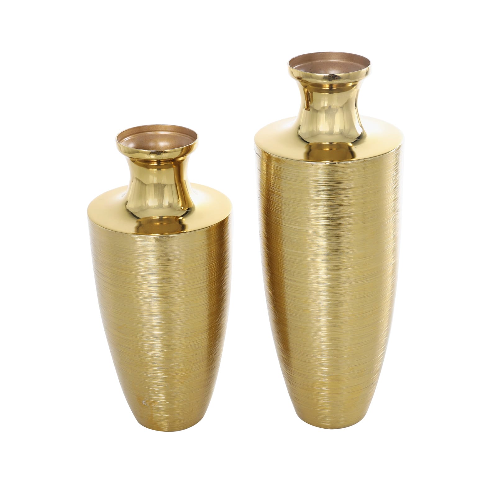 Gold Aluminum Brushed Textured Vase Set