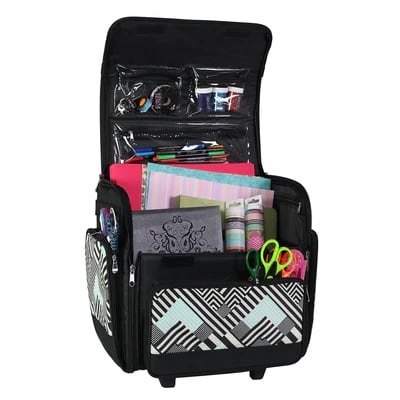 Everything Mary Teal Geometric Deluxe Rolling Craft Case