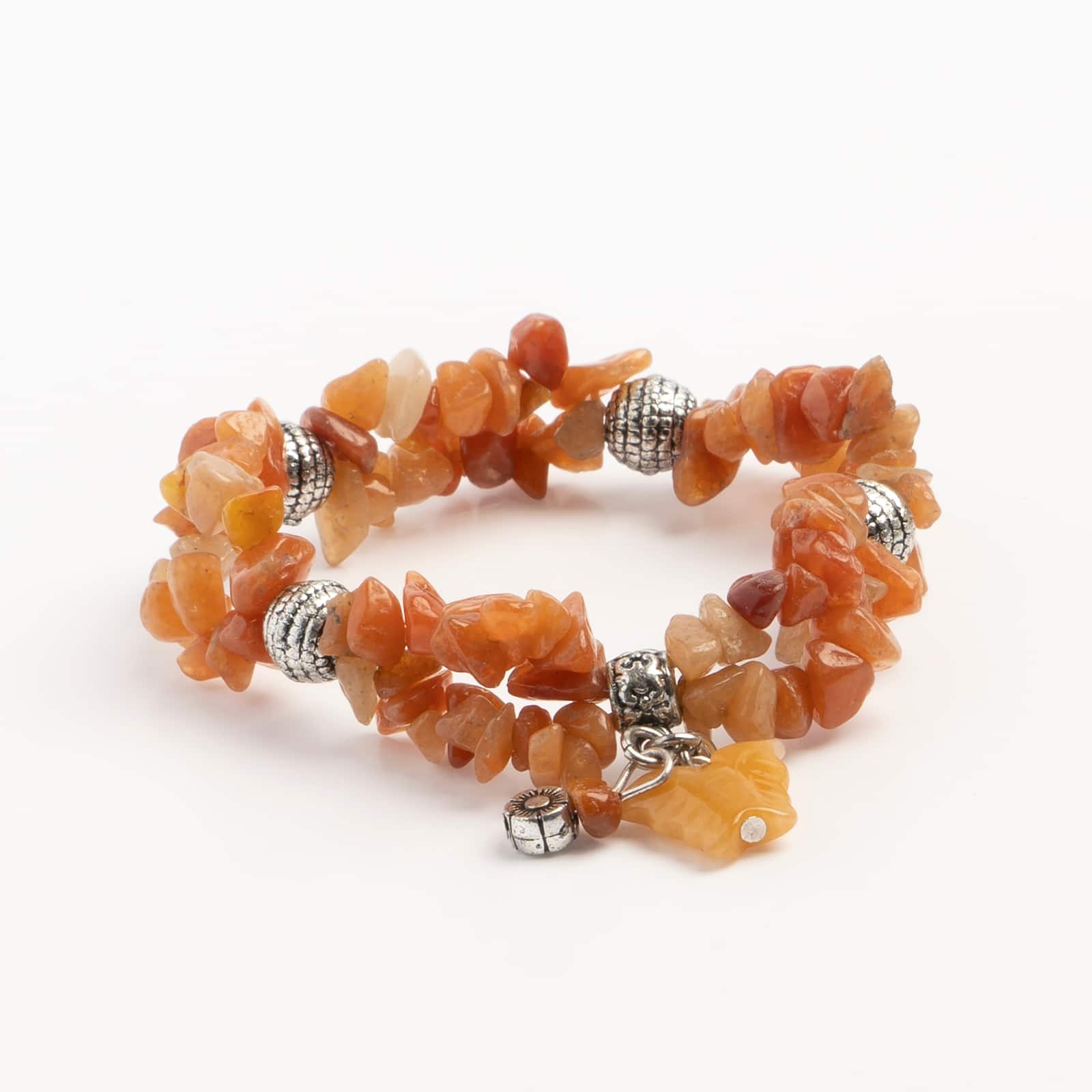 John Bead Peach Aventurine Orange Natural Stone 2-Strand Bracelet with Butterfly Charm