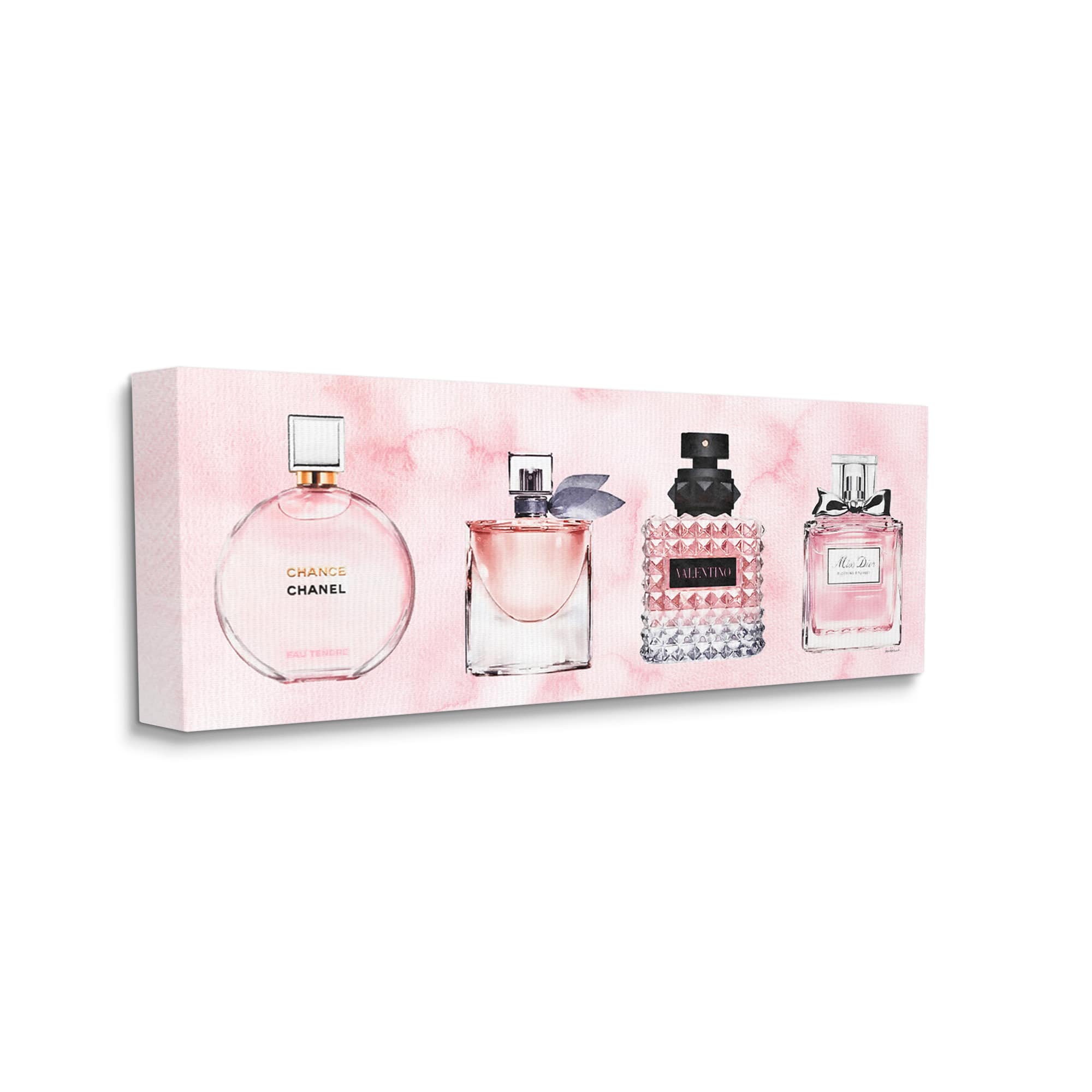 Stupell Industries Pink Fashion Fragrance Bottles Pink Watercolor Pattern Canvas Wall Art - 20 x 48
