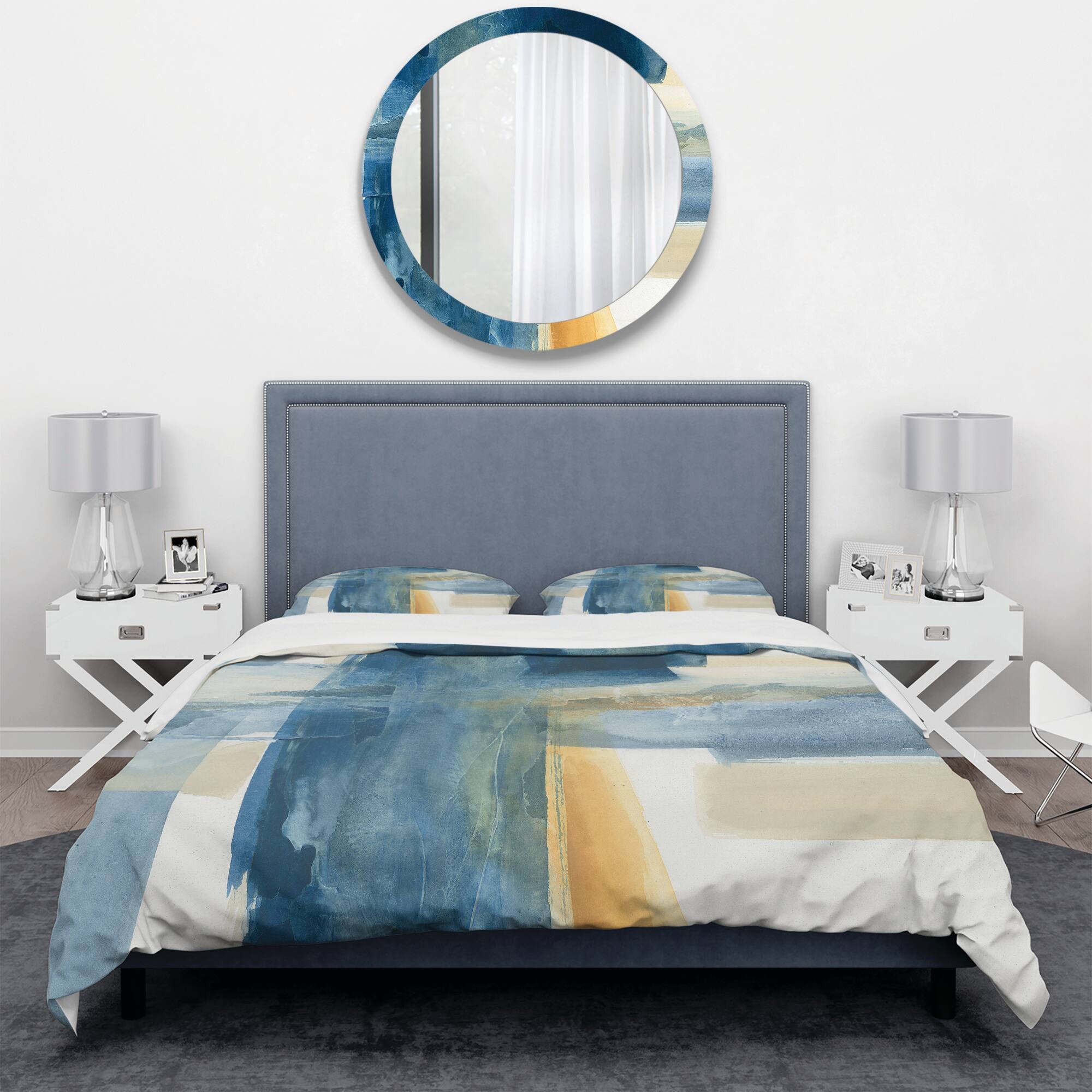 Designart &#x27;Indigo Panel VI&#x27; Geometric Bedding Set - Duvet Cover &#x26; Shams