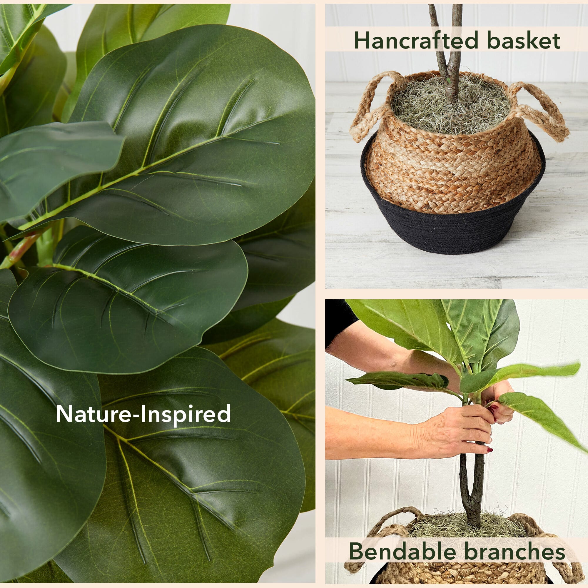3ft. Artificial Fiddle Leaf Fig Tree With Handmade Cotton &#x26; Jute Woven Basket DIY Kit