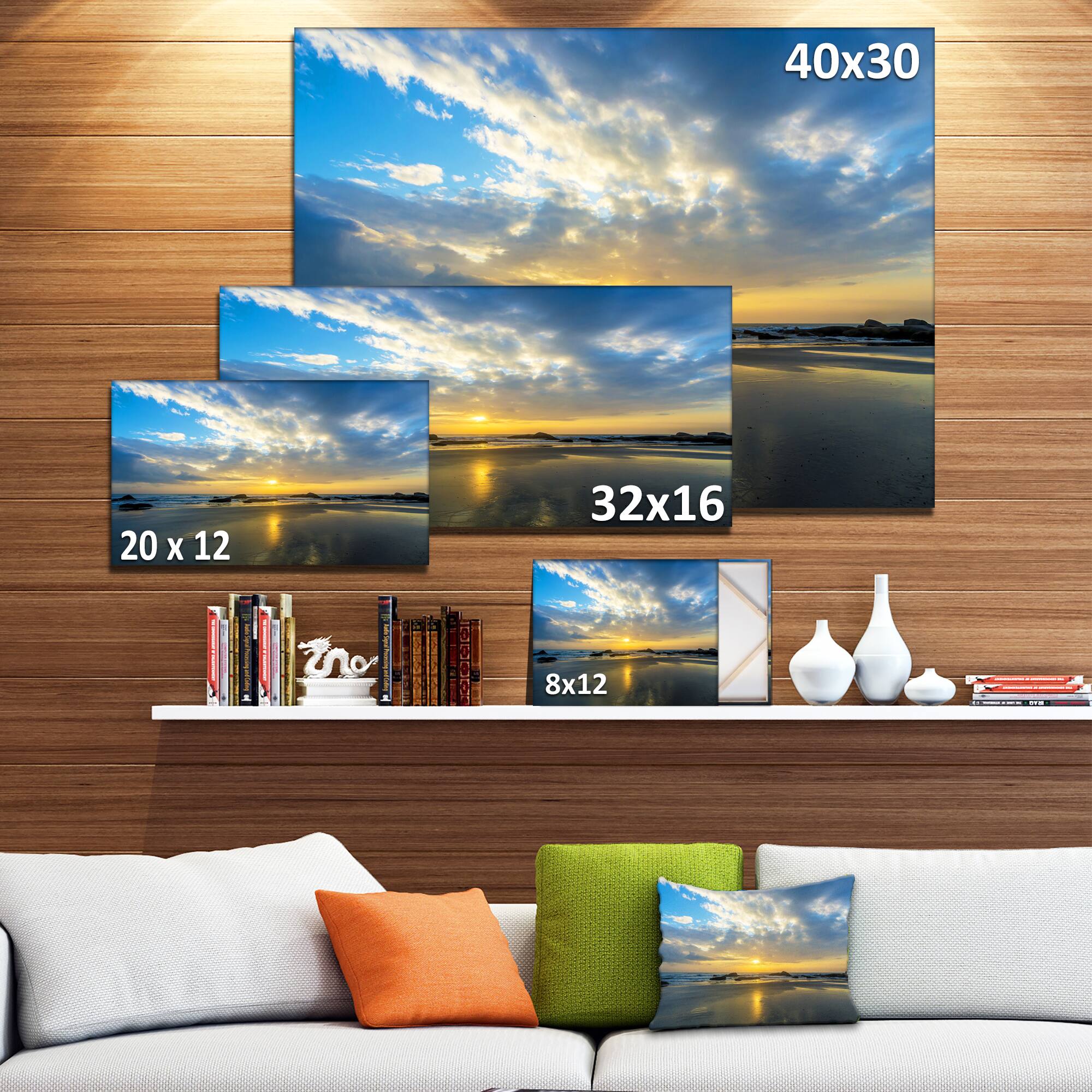 Designart - Beautiful Sunrise and Seashore - Large Seashore Canvas Wall Art