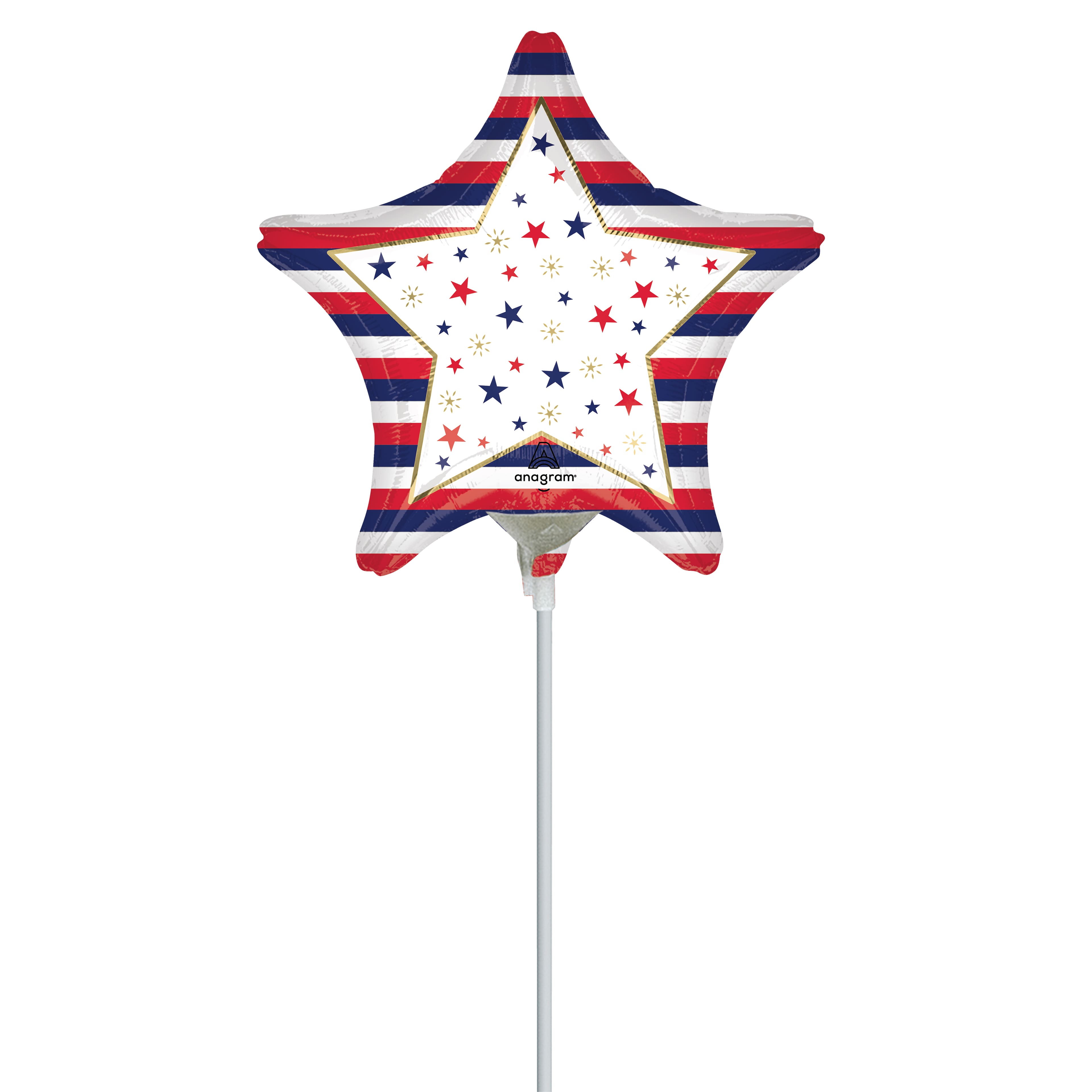9&#x22; Patriotic Stars &#x26; Stripes Foil Stick Balloon