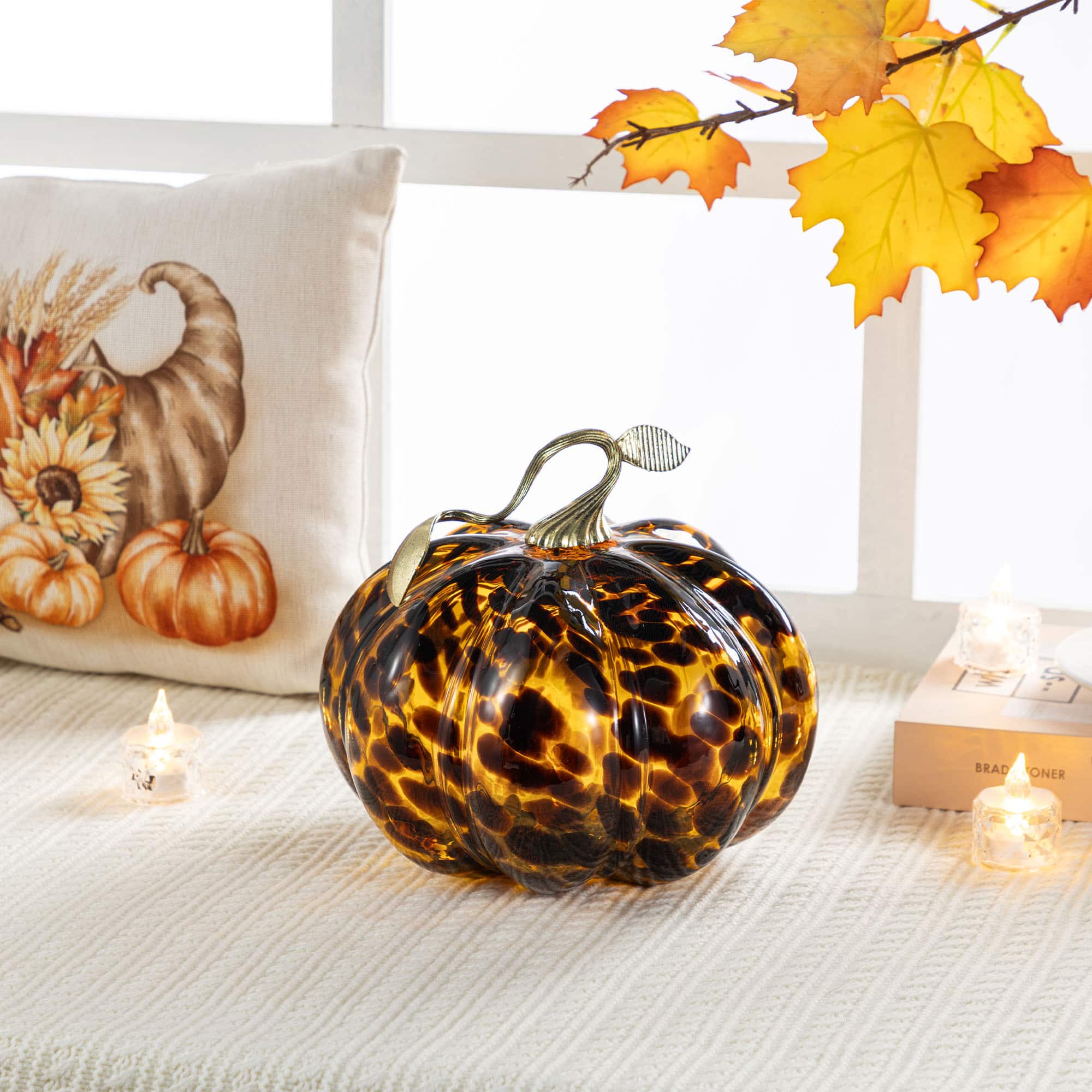 Glitzhome&#xAE; Amber Dots Glass Pumpkin