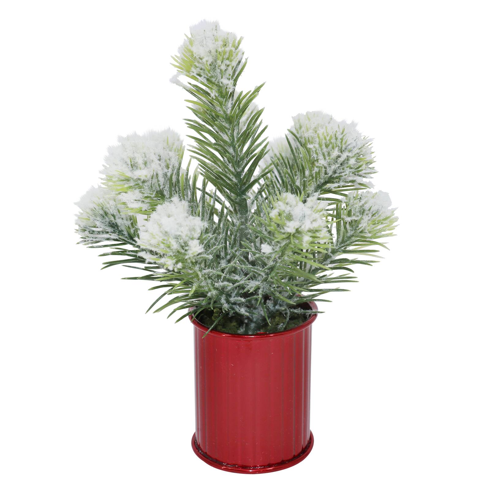 Sapin de No&#xEB;l artificiel non illumin&#xE9; en pin givr&#xE9; de 17,7&#xA0;cm dans un pot en m&#xE9;tal rouge d&#x2019;Ashland