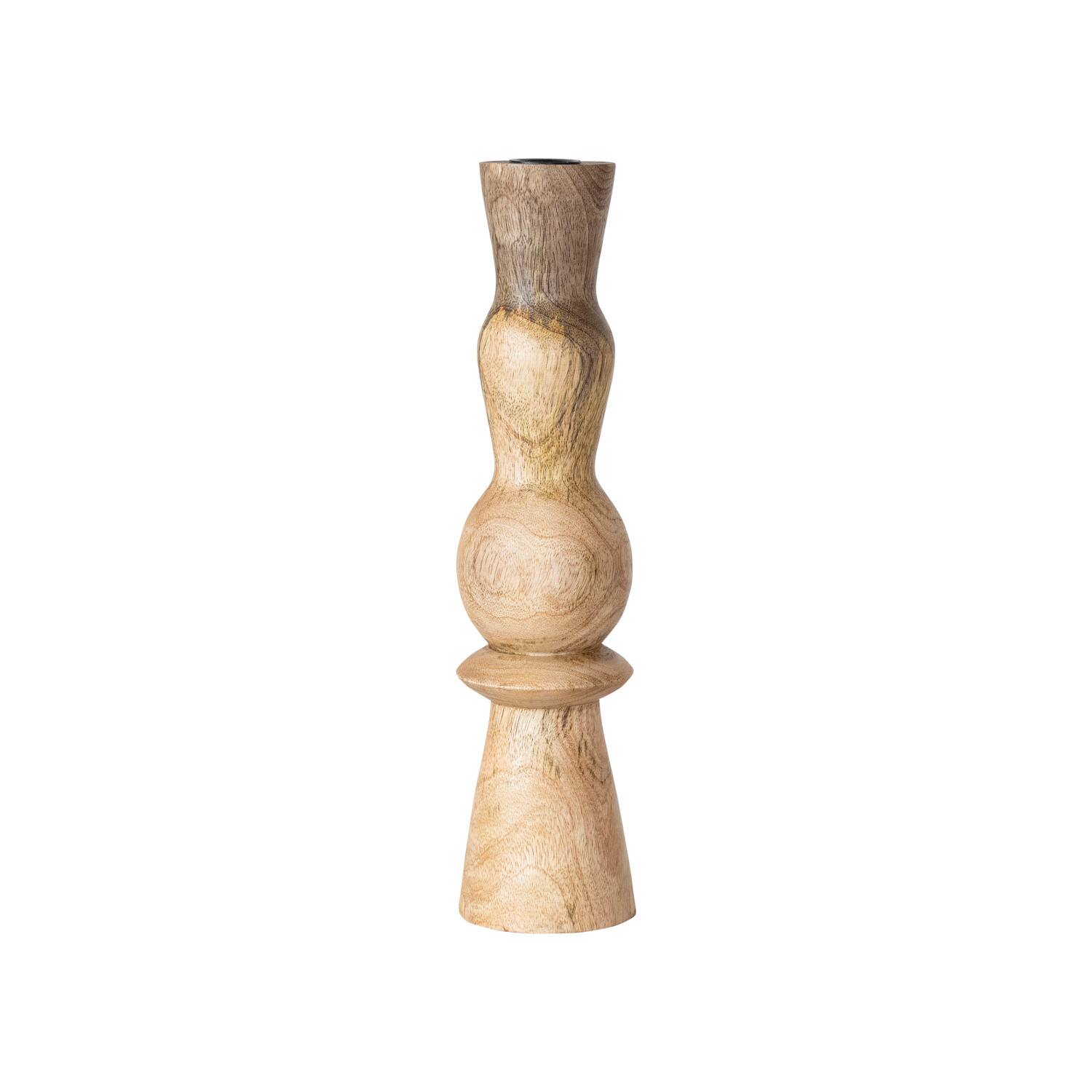 Hello Honey® 14" Round Natural Wood Hand-Carved Taper Candle Holder