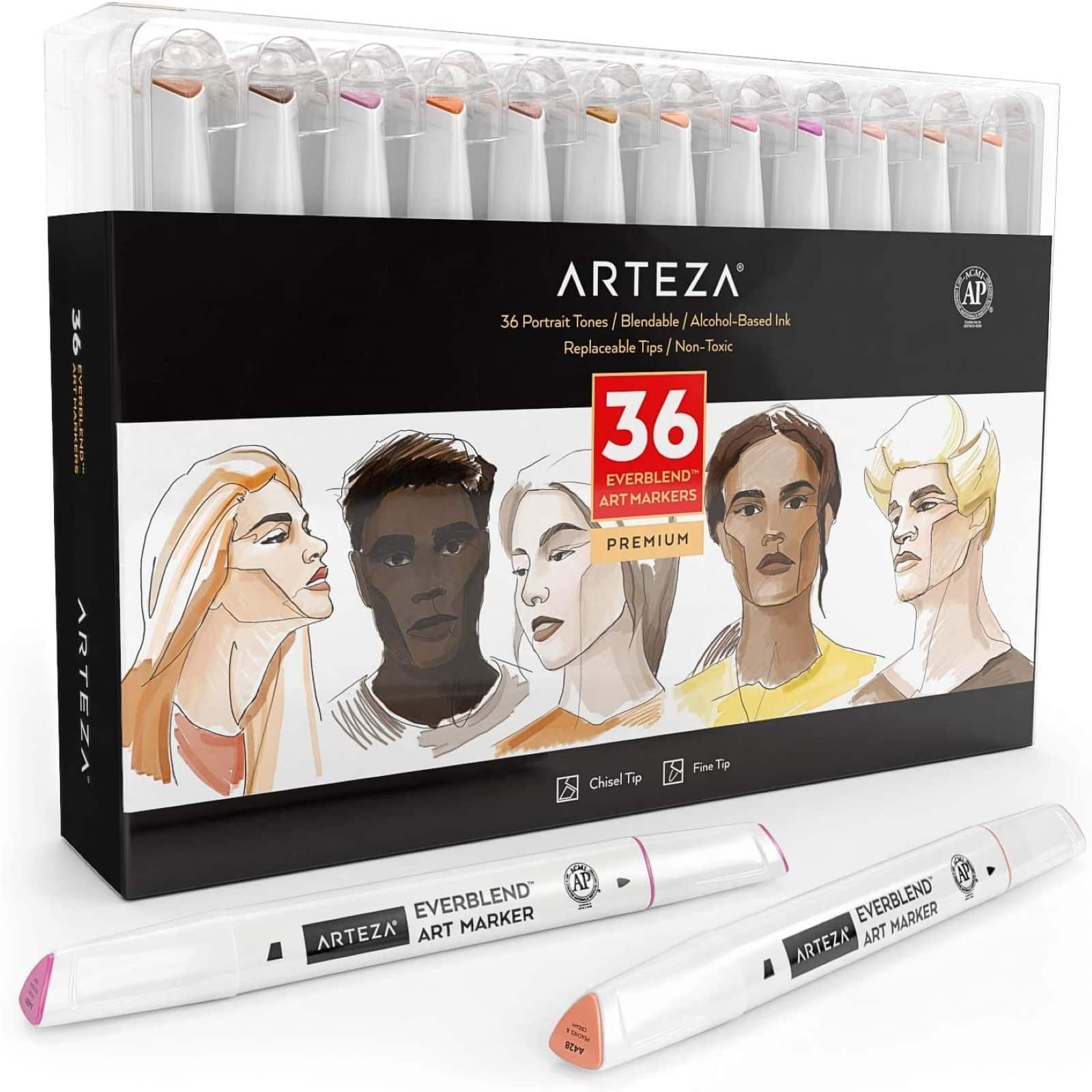Arteza&#xAE; EverBlend&#x2122; 36 Color Portrait Tones Dual Tip Art Marker Set