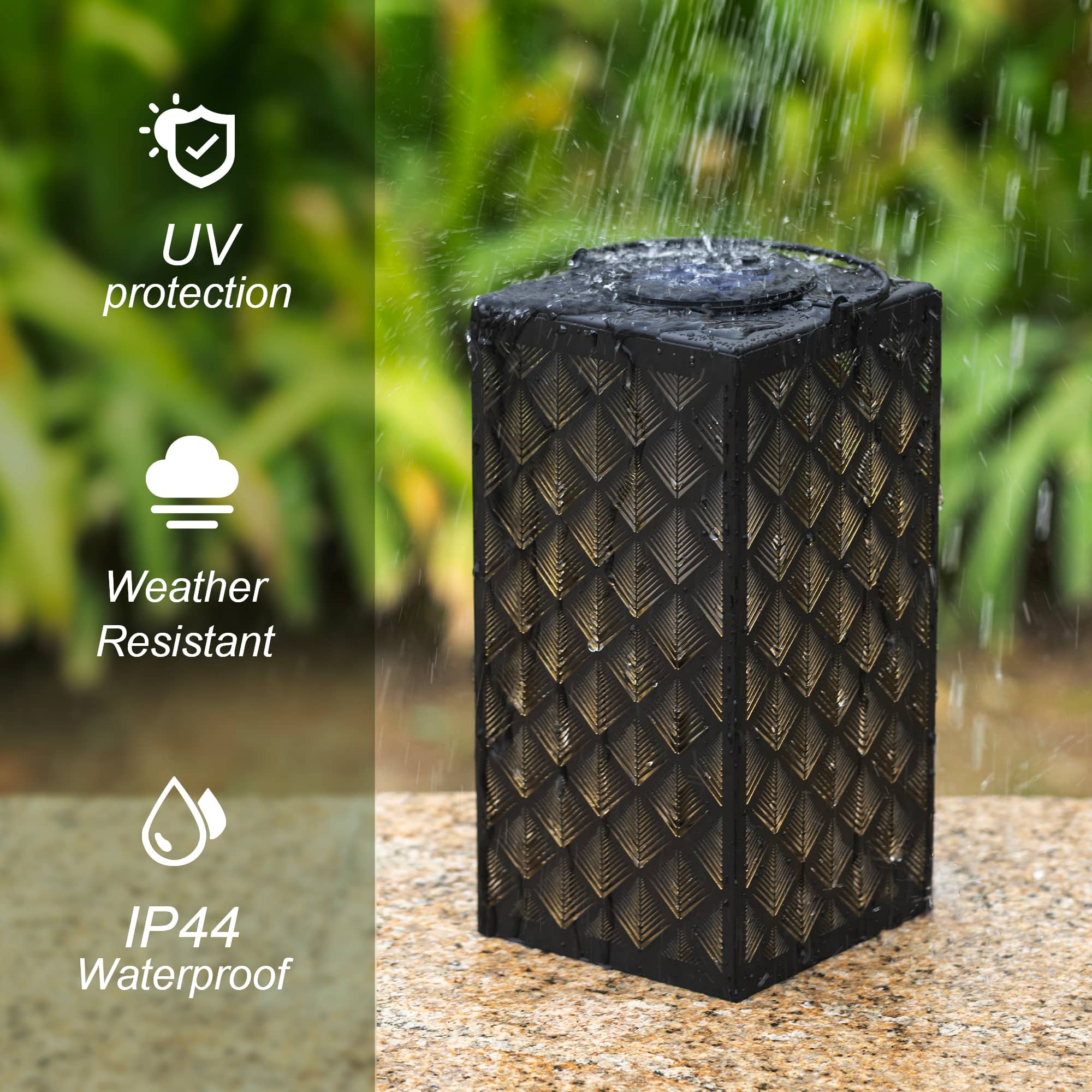Glitzhome® 11" LED Black Square Textured Glass Solar Powered Hanging Lantern