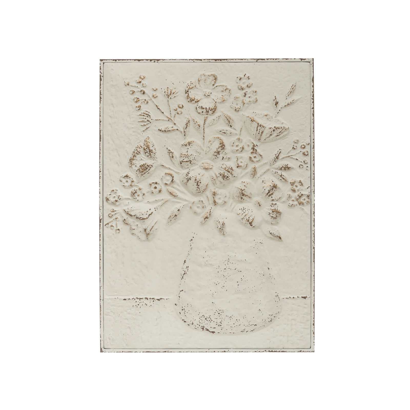 Hello Honey® Embossed Flowers in Vase Distressed Metal Wall Décor