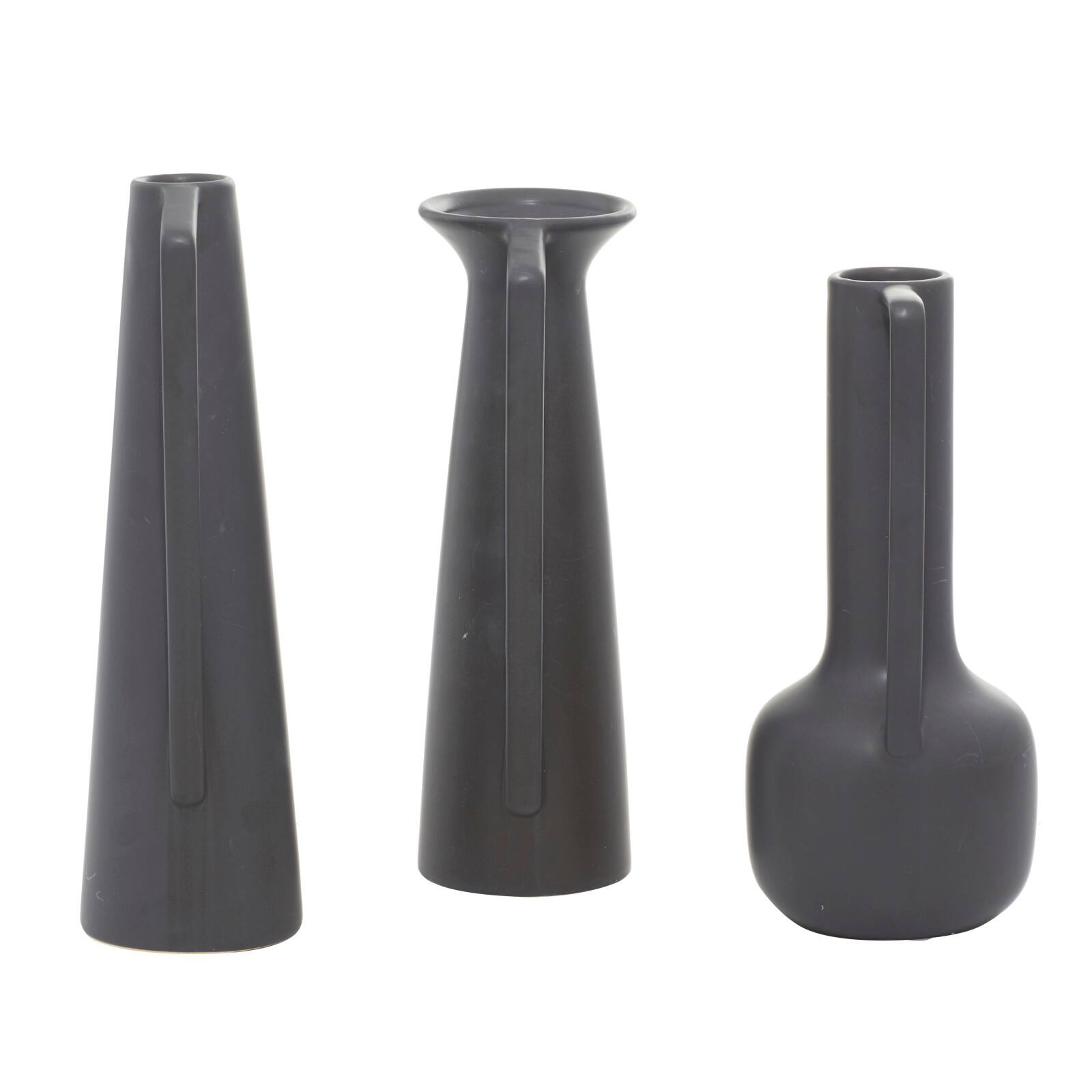 CosmoLiving by Cosmopolitan Set of 3 Dark Gray Ceramic Modern Vase, 12", 13", 11"