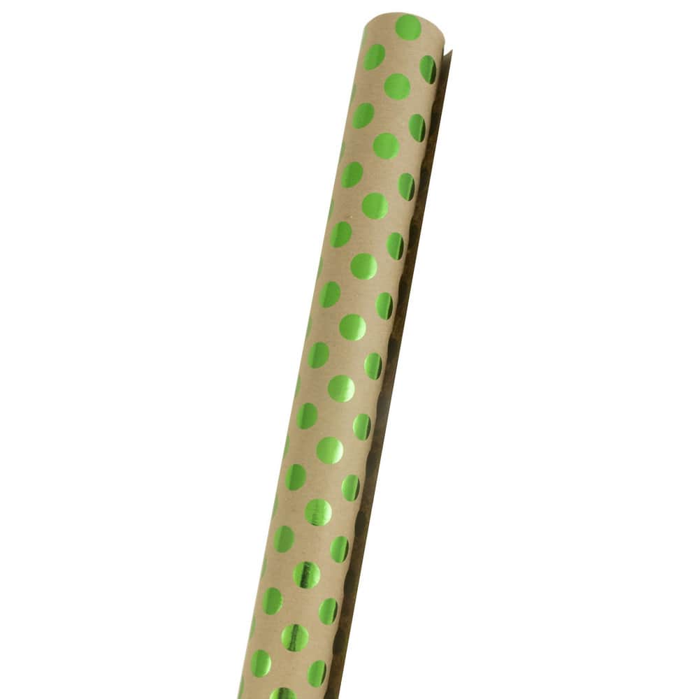 JAM Paper Green &#x26; Kraft Brown Polka Dot Gift Wrap