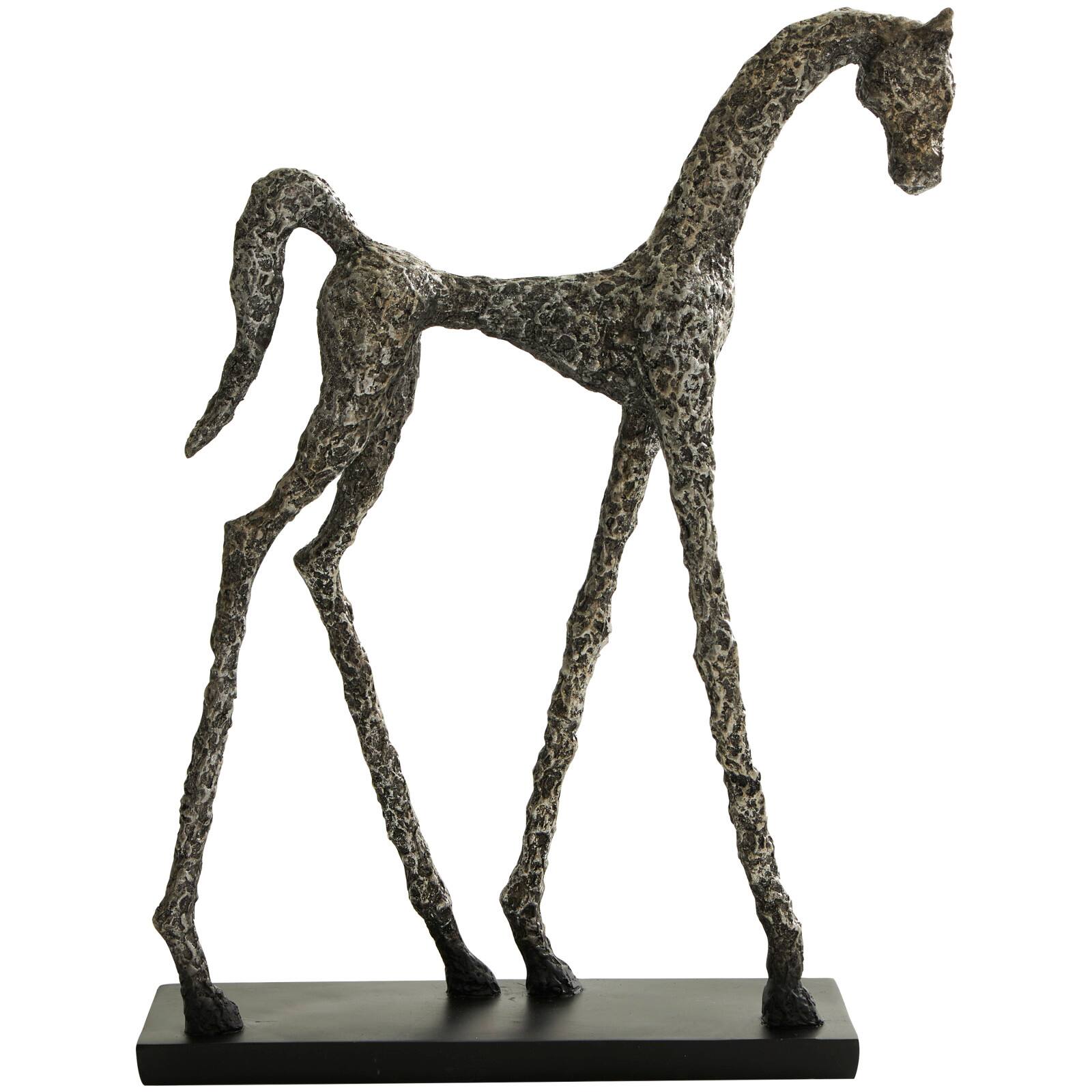 16.5" Bronze Polystone Horse Textured Slim Frame Sculpture with Silver Accents