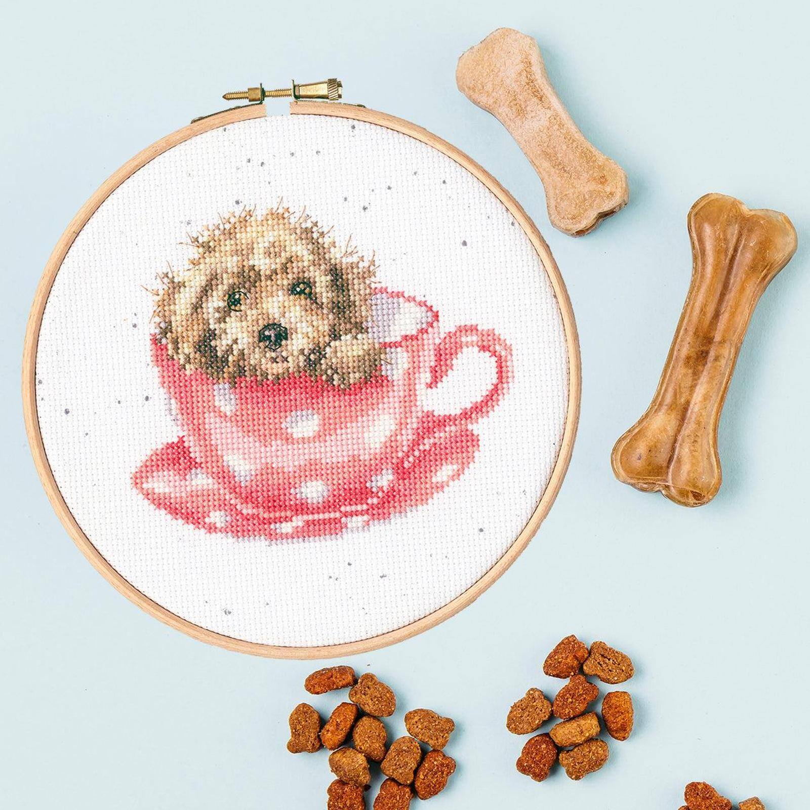 Bothy Threads Teacup Pup Counted Cross Stitch Kit with Hoop