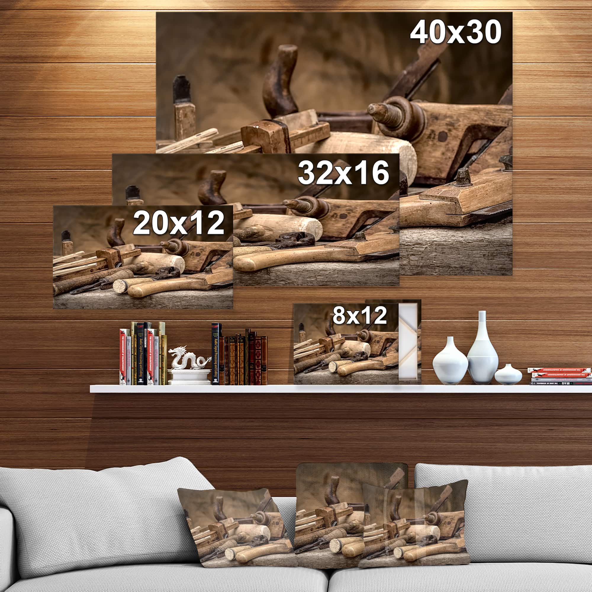 Designart - Vintage woodworking tools - Vintage Painting Print on Wrapped Canvas