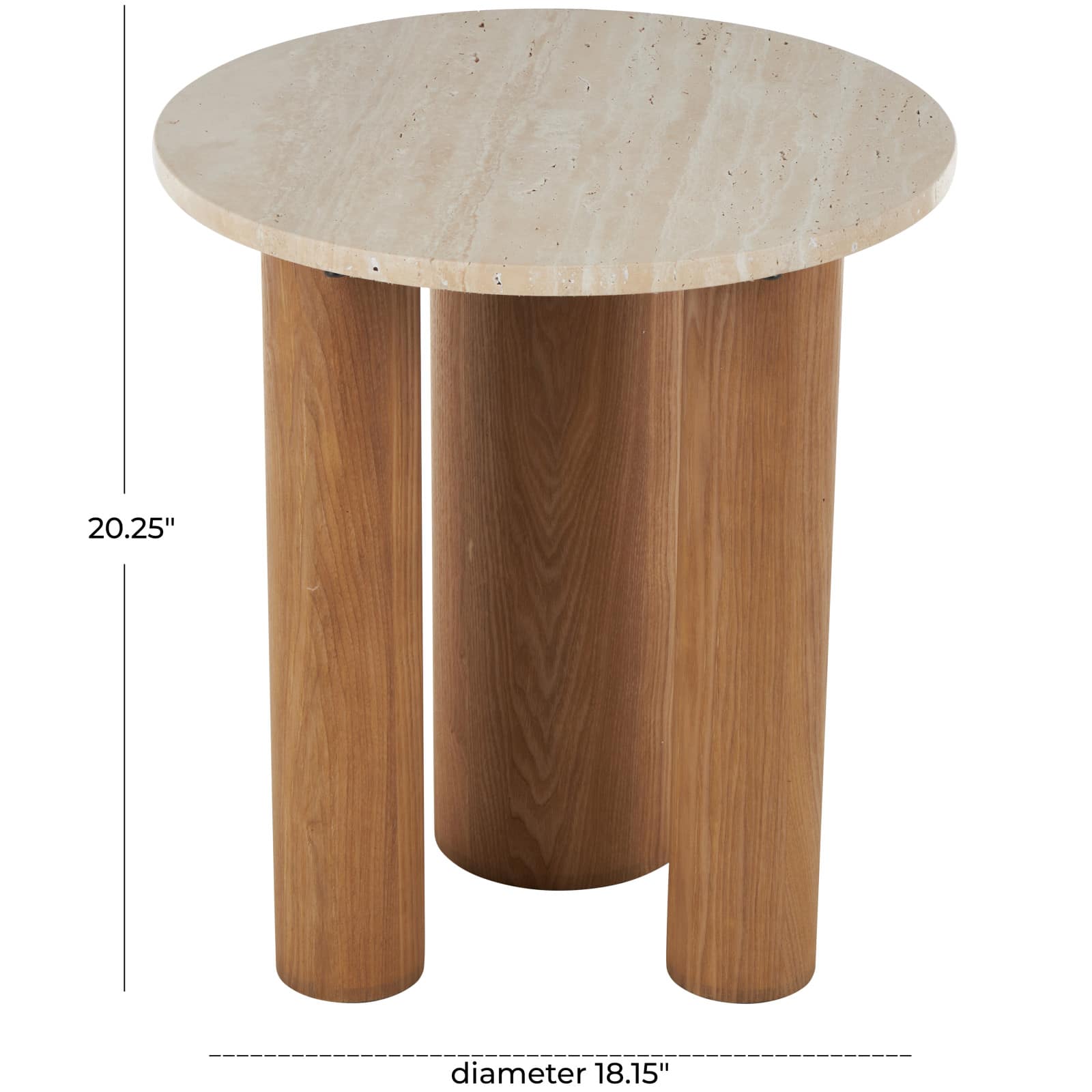 20" Brown Wood with Beige Marble Tabletop Accent Table