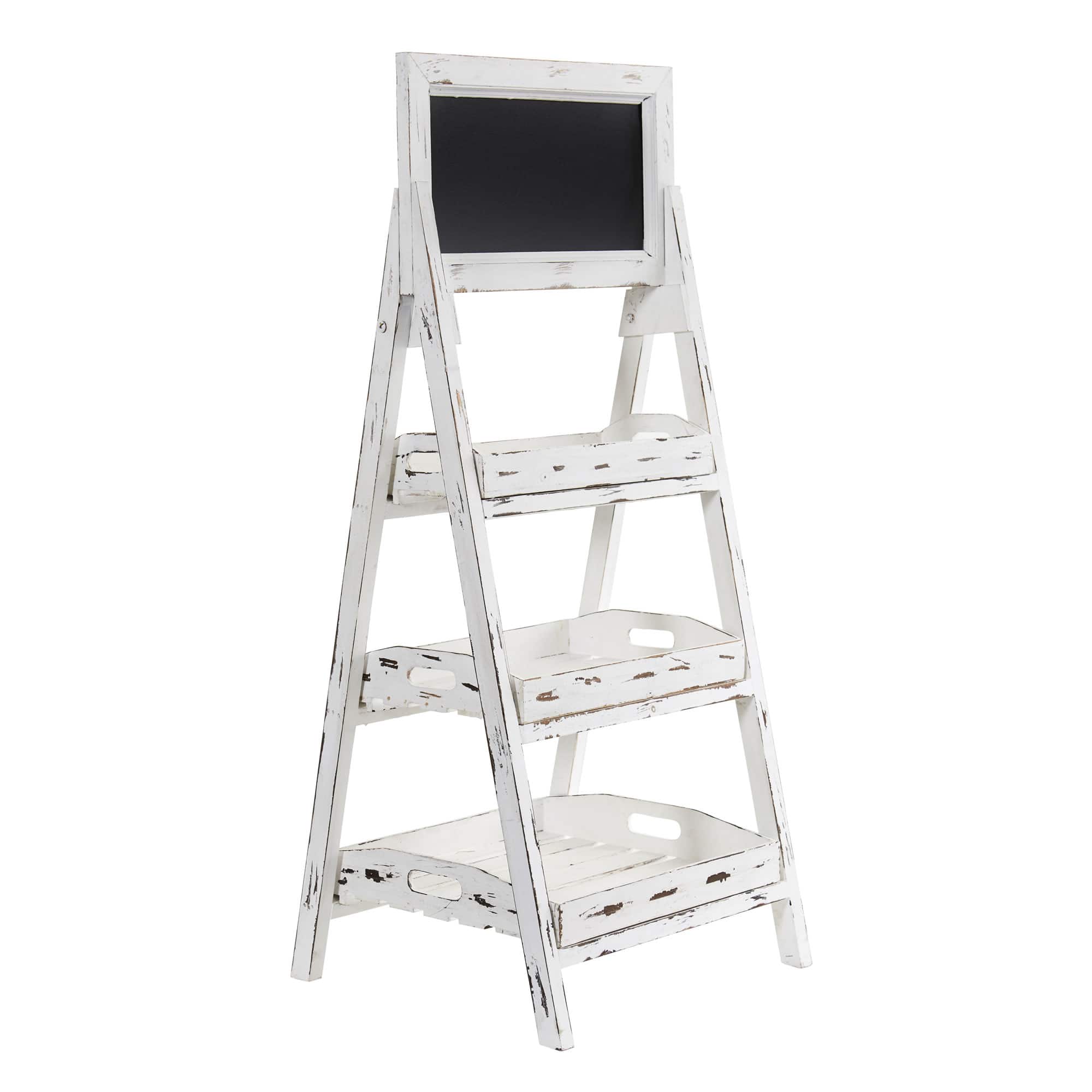 3-Tier White Washed Farmhouse Stand with Chalkboard