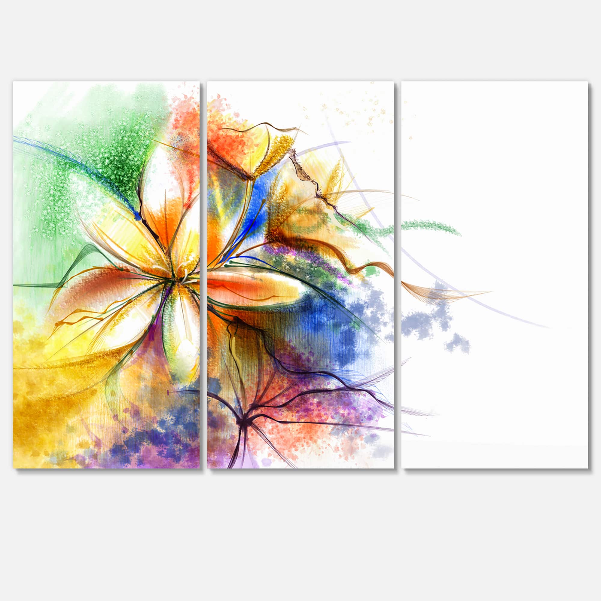 Designart - Abstract Multi color Flower Fusion - Large Flower Canvas Wall Art in Blue | 36" x 28" - 3 Panels | Michaels®
