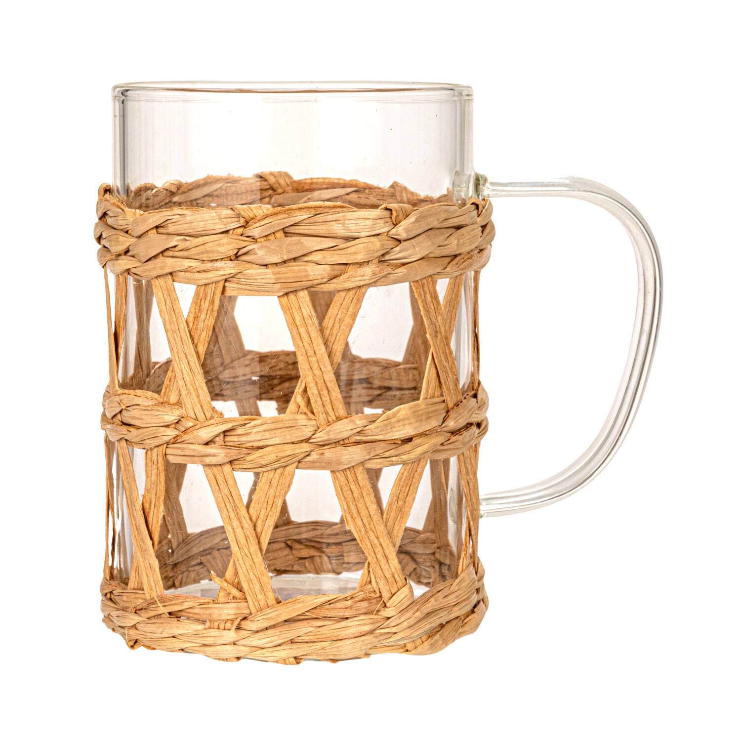Hello Honey&#xAE; 10oz. Clear Glass Mugs with Natural Woven Sleeves, 12ct.