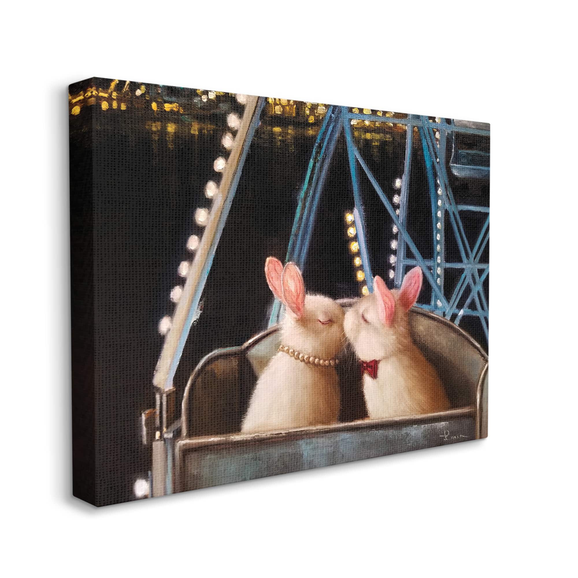 Stupell Industries Rabbit Couple Romantic Ferris Wheel Kiss Canvas Wall Art
