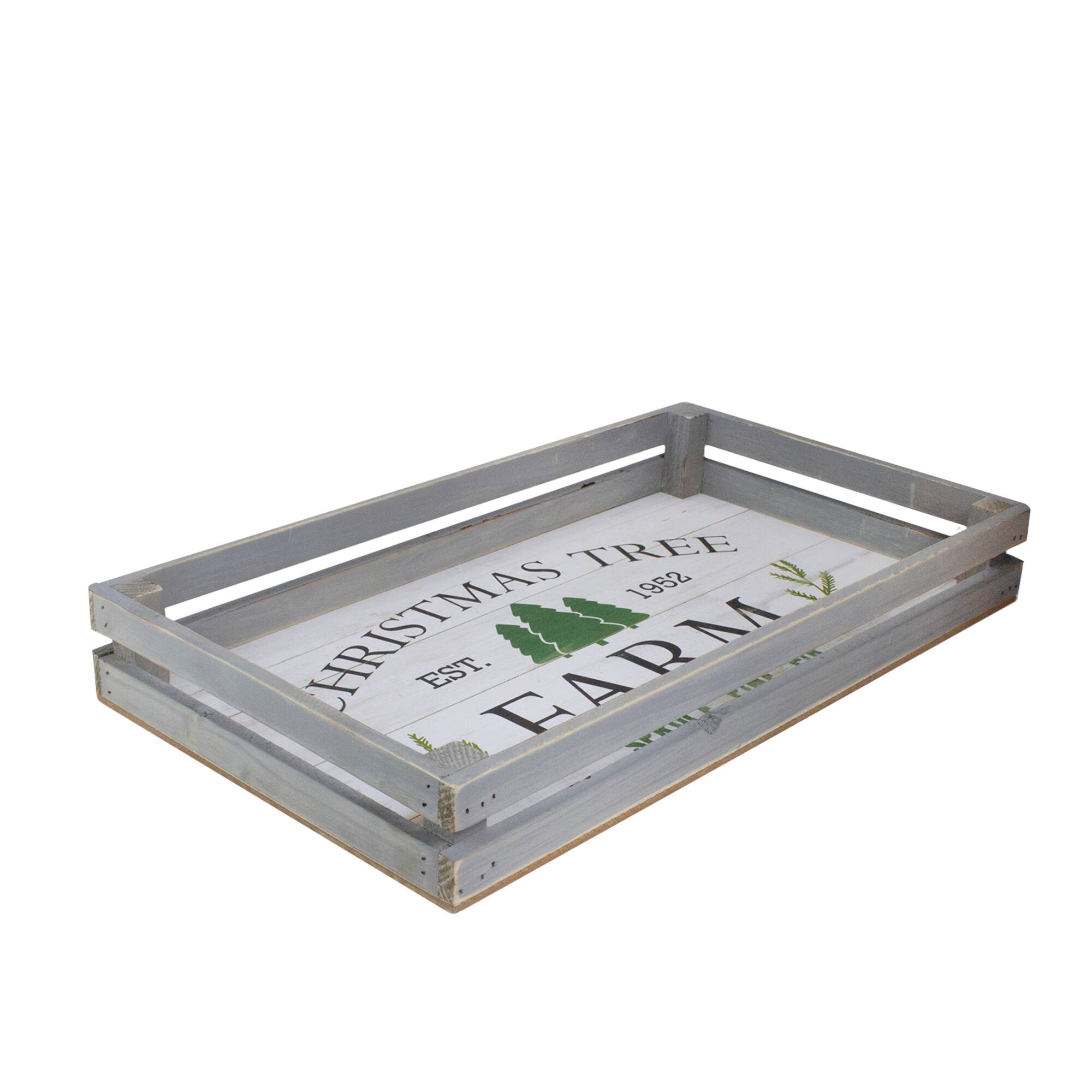 Gray &#x26; White Farm Fresh Christmas Trees Wooden Tray Hanging Sign Set