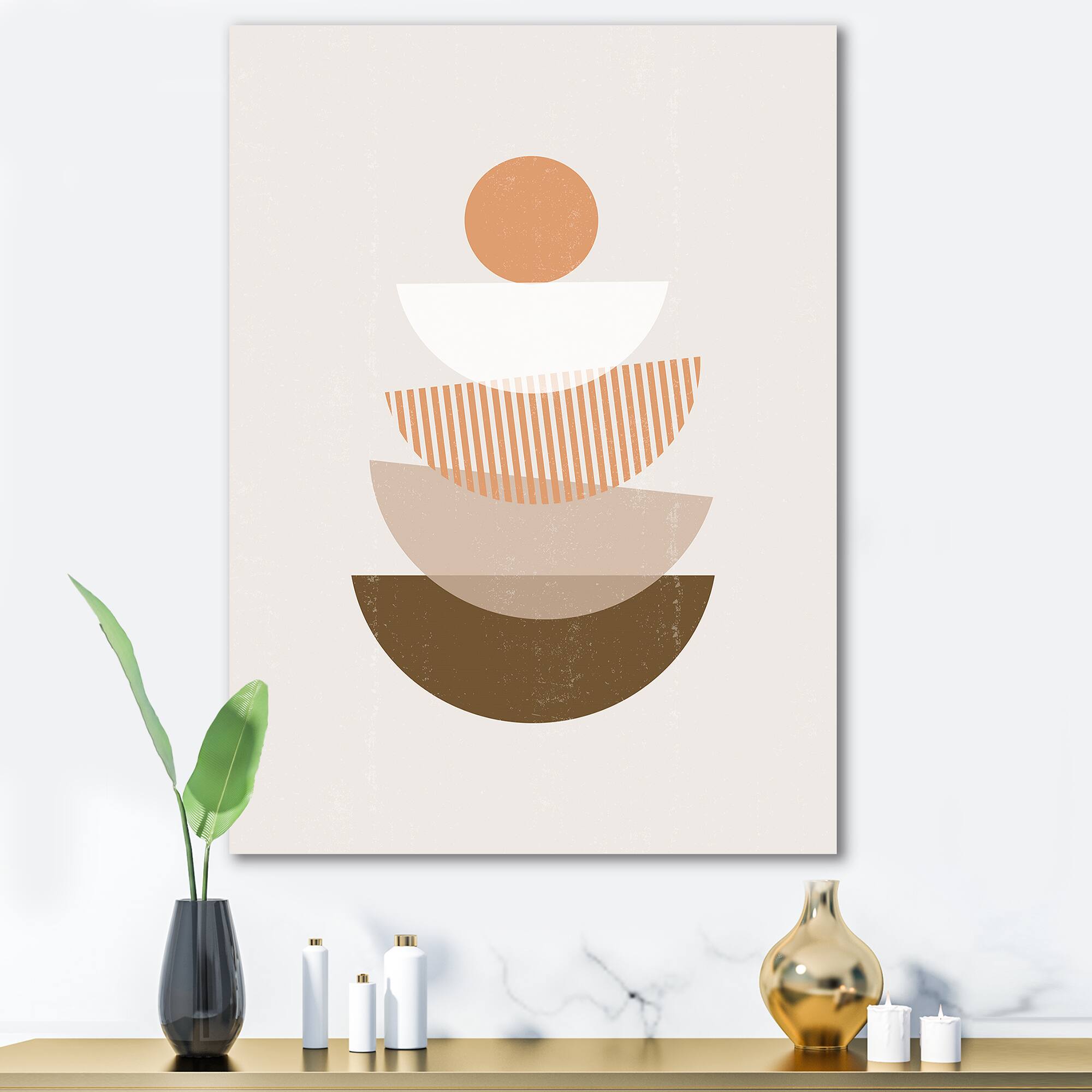 Designart - Abstract Sun &#x26; Moon Geometrics In Terracotta I - Modern Canvas Wall Art Print