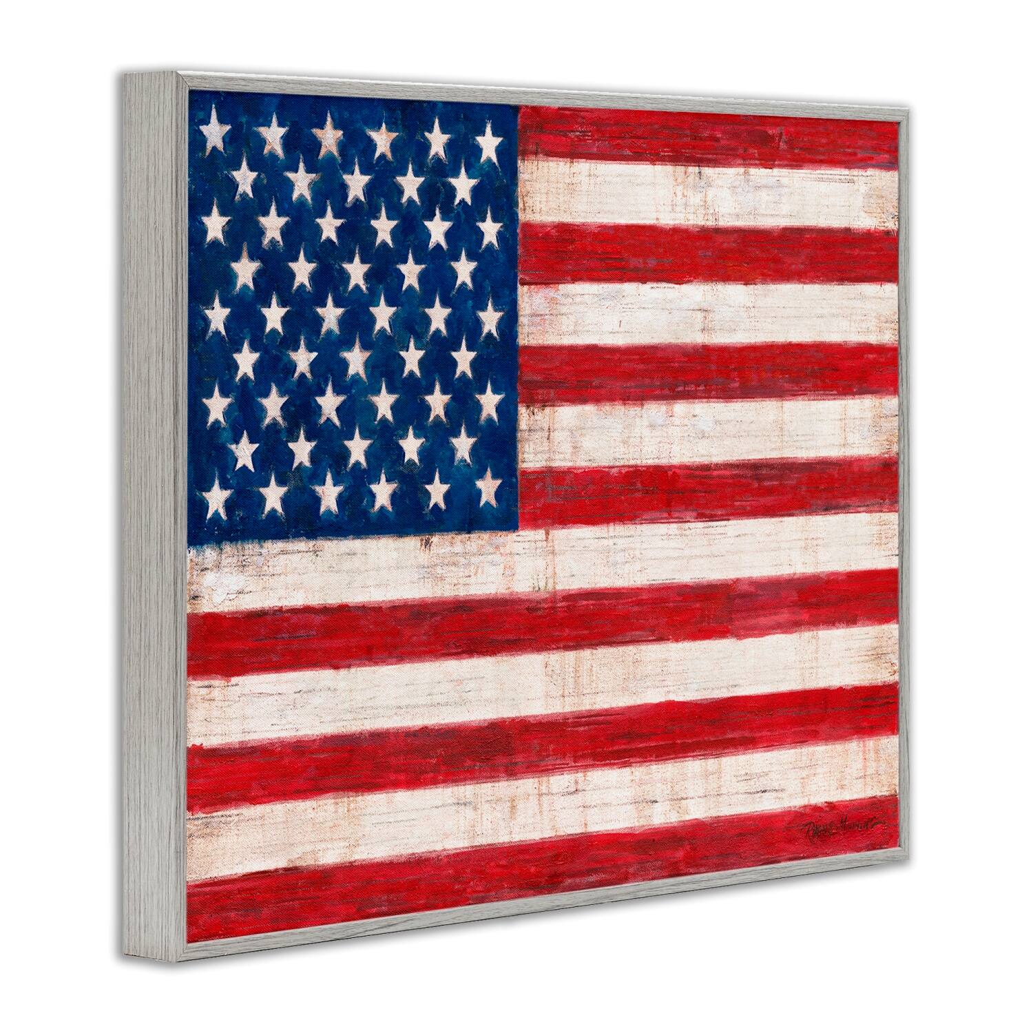 Stupell Industries Rustic American Flag Red White Blue Distressed Pattern Framed Giclee Art