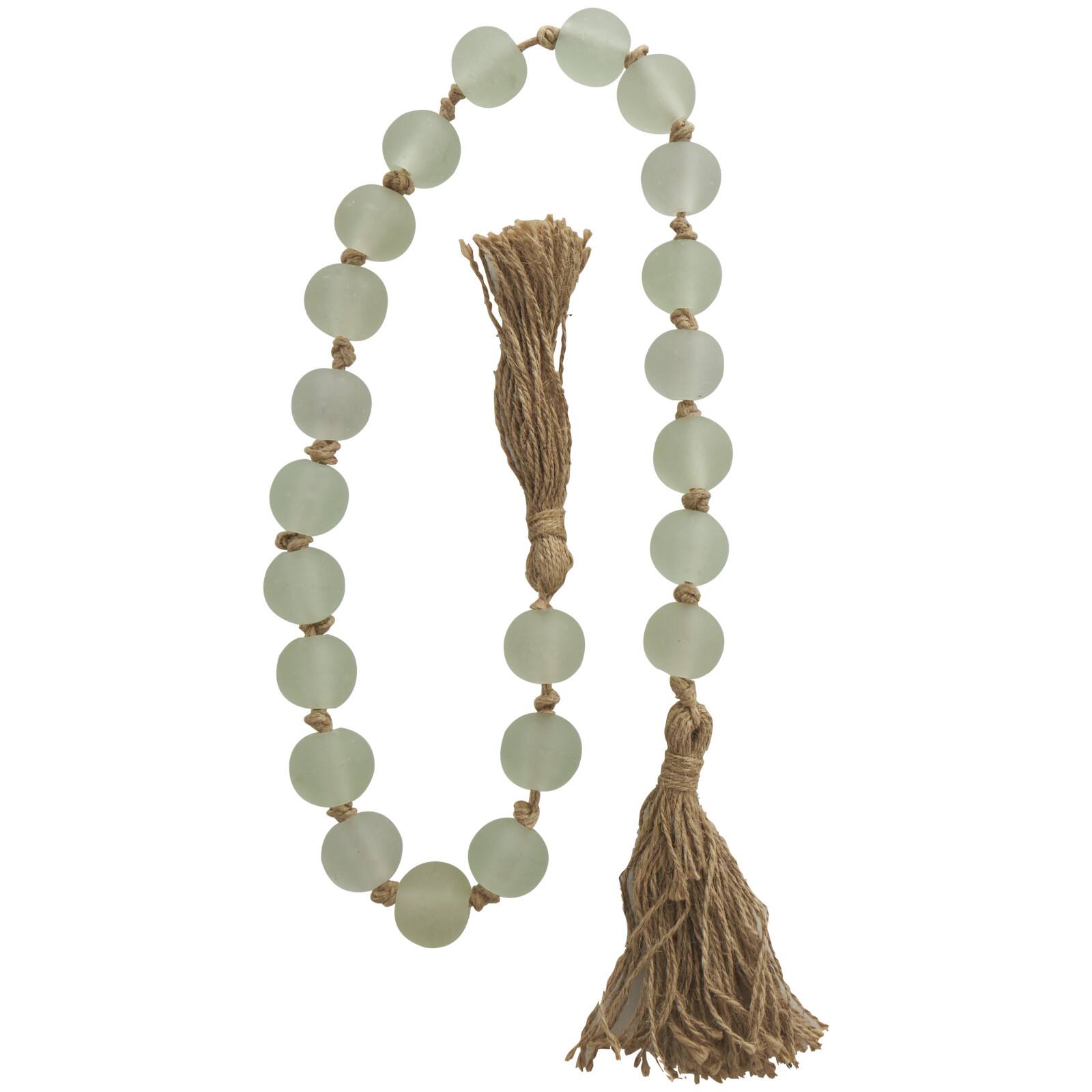 45&#x22; Handmade Round Frosted Glass Bead Garland with Tassels &#x26; Knotted Jute