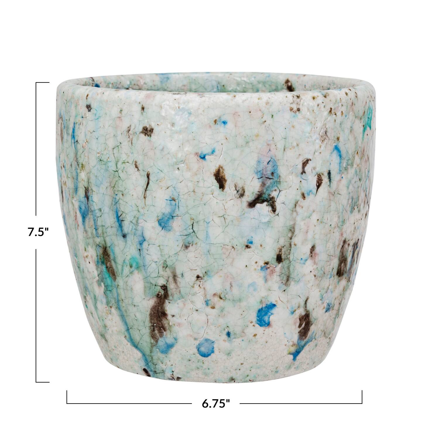 Hello Honey® 7.5" Blue Crackle Glaze Terra Cotta Planter