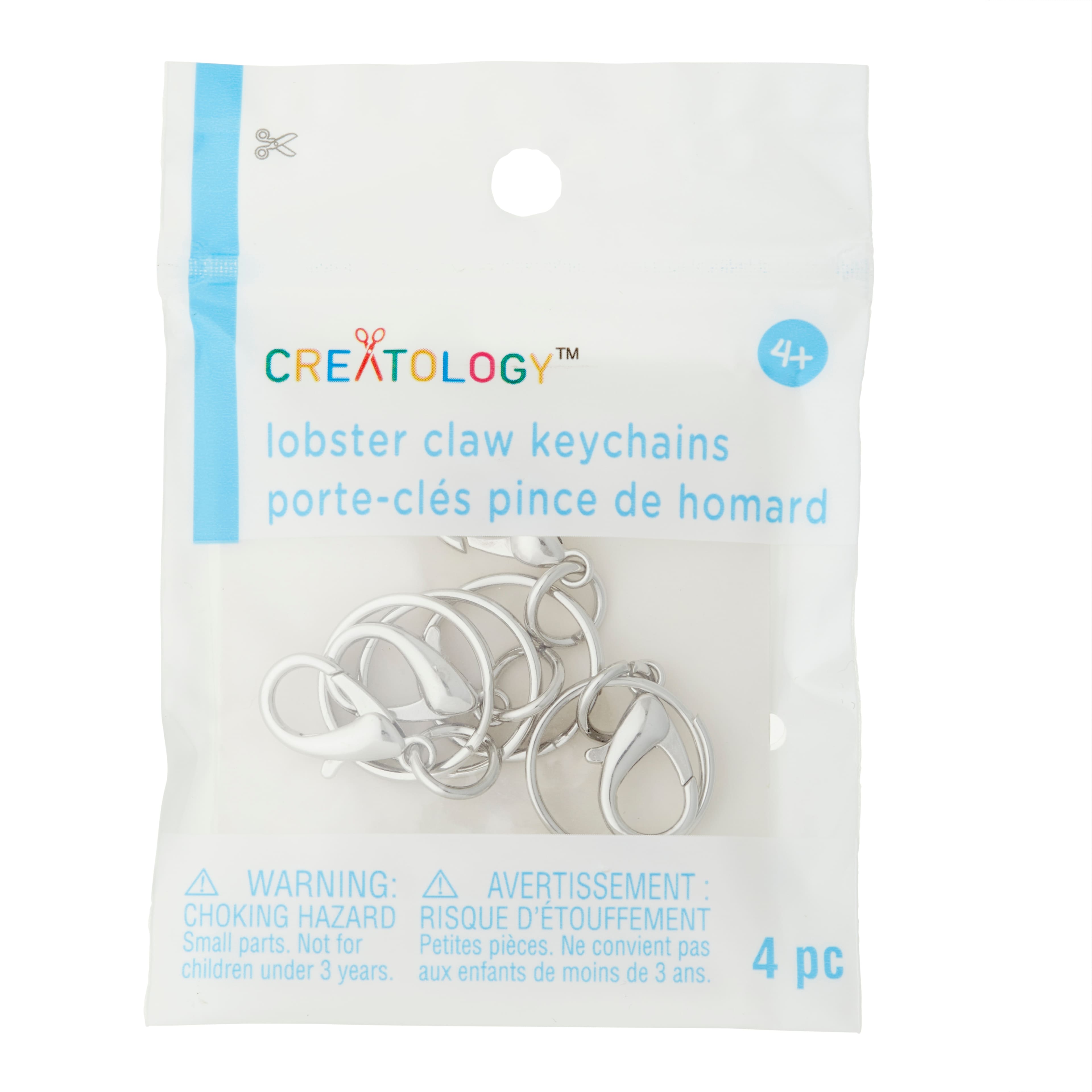 12 Packs: 4 ct. (48 total) Rhodium Lobster Claw Key Rings by Creatology™