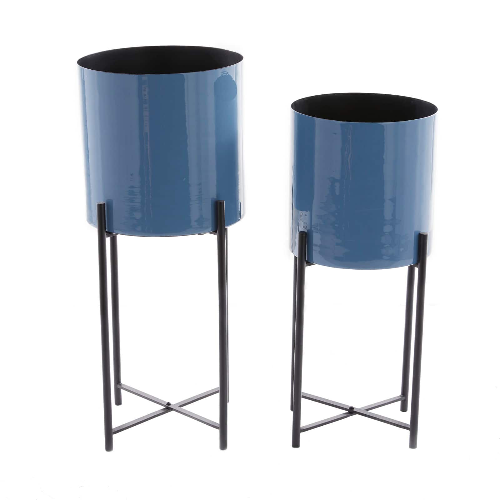 CosmoLiving by Cosmopolitan Set of 2 Blue Iron Contemporary Planter, 24" x 10" x 10"
