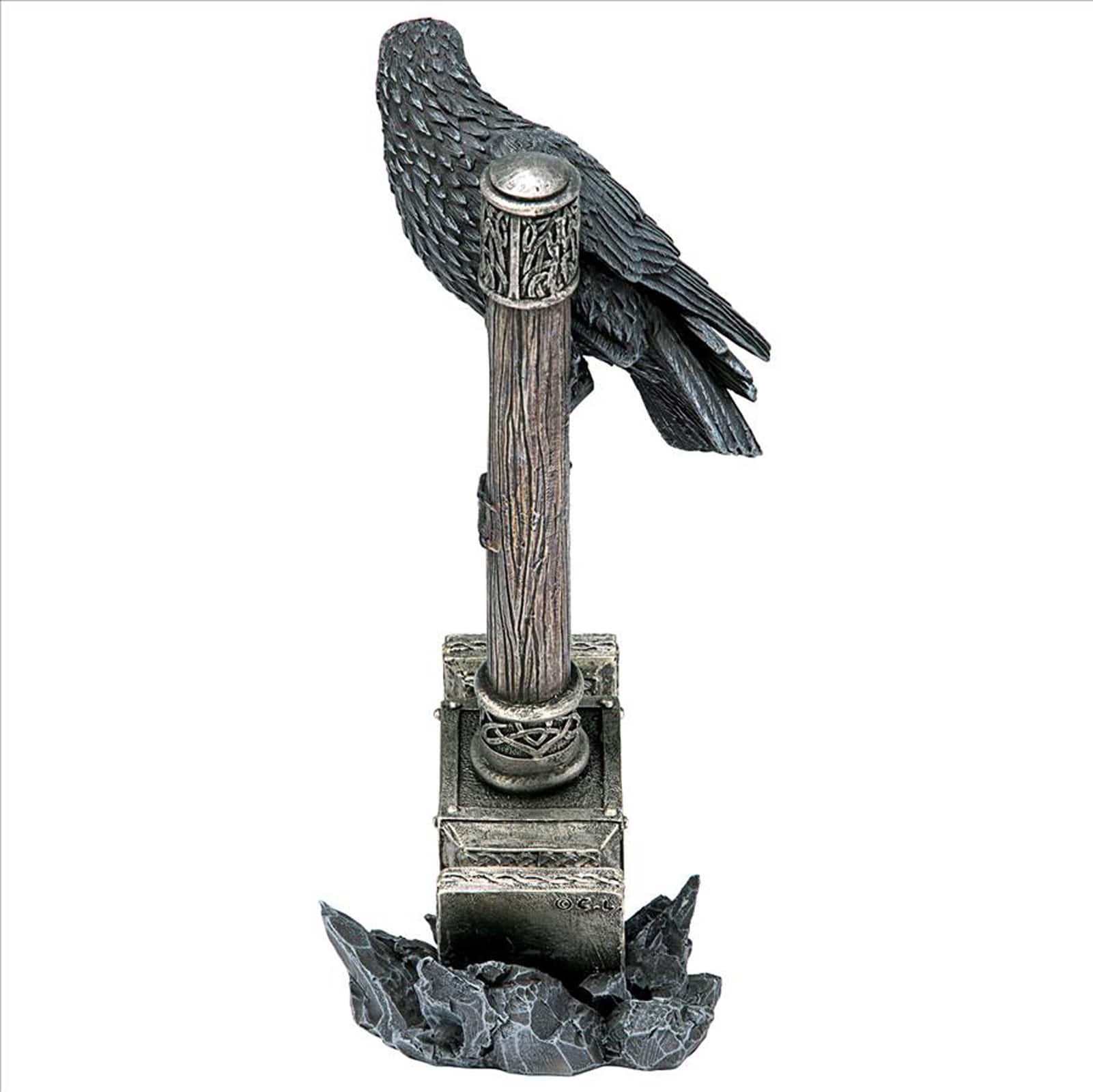 9&#x22; Raven Guardian of Thor&#x27;s Thunder Hammer Statue