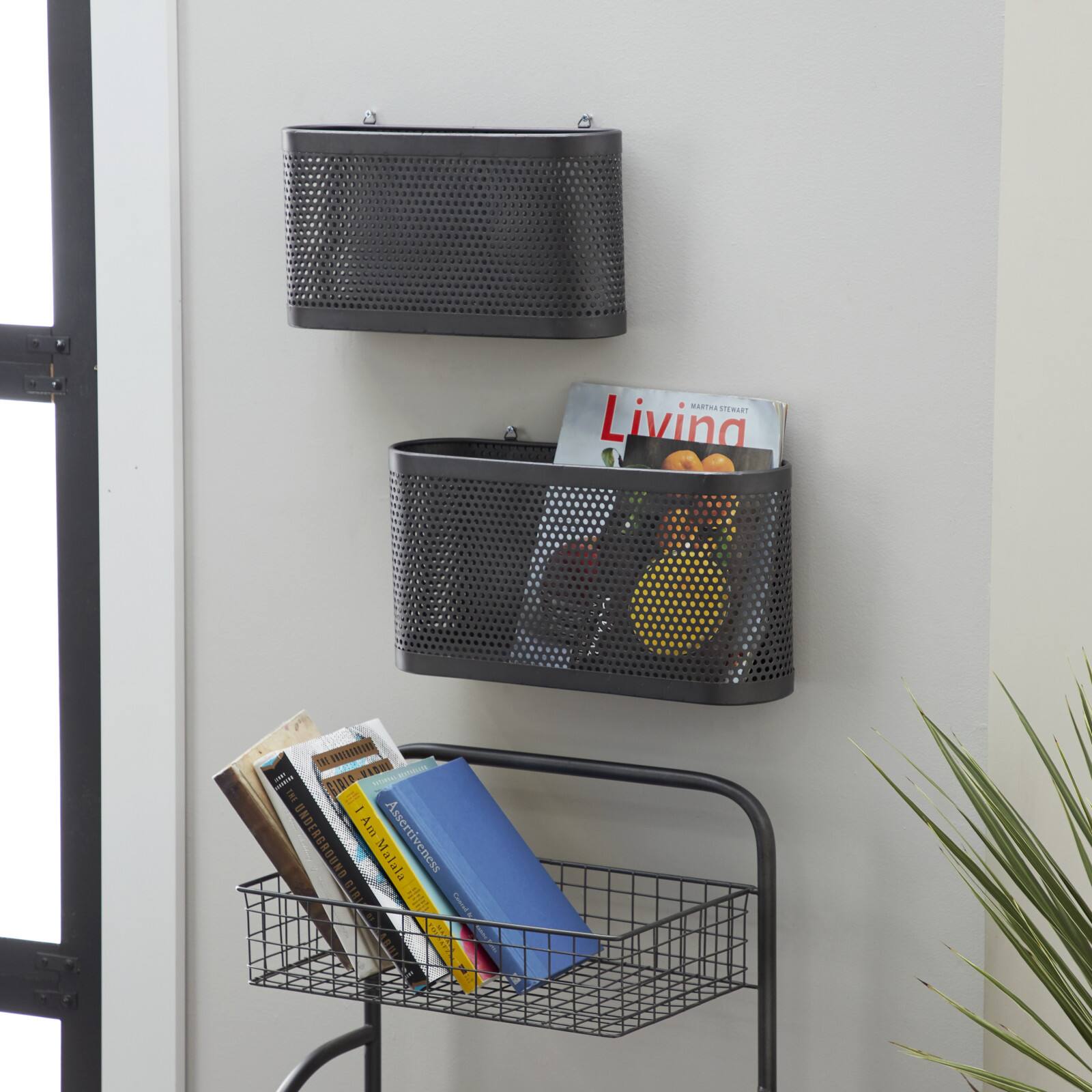 18" Black Metal Industrial Magazine Rack Holder